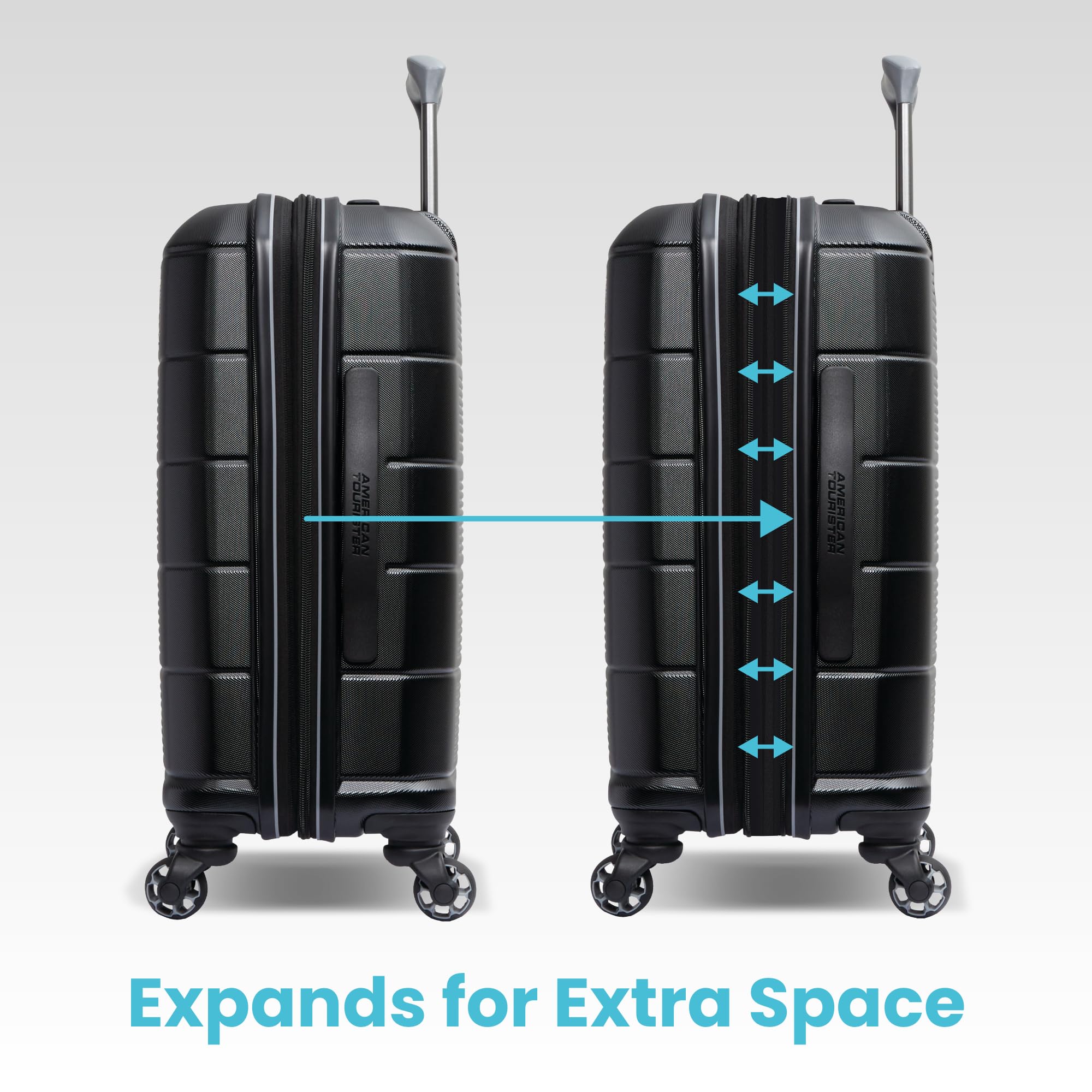 American Tourister Stratum 2.0 Expandable Hardside Spinner Luggage Set - 3-Piece (Carry-On, Medium, Large) in Jet Black | Durable Suitcase for Travel, Business Trips & Vacations