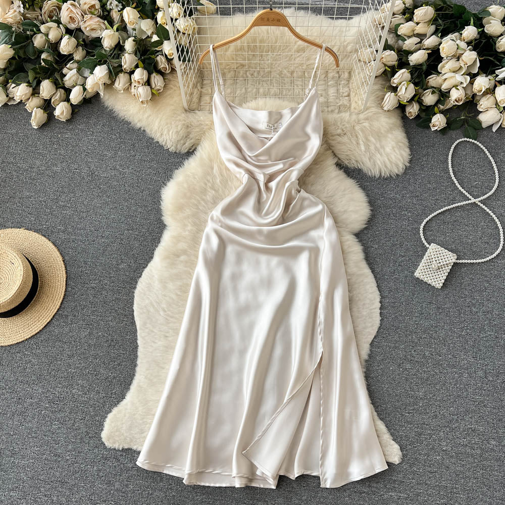 Elegant French Satin Mermaid Dress for Women - Summer Mid-Length Formal Evening Gown with Sexy Silhouette | Perfect for Weddings, Cocktail Parties, and Special Occasions