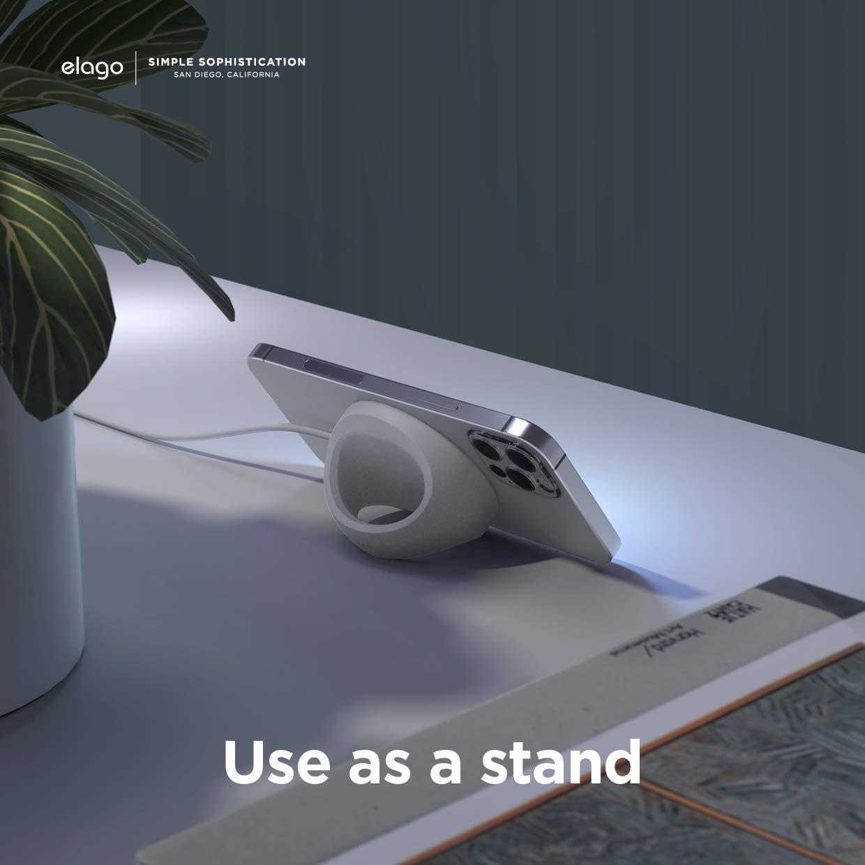 elago Grip Stand for MagSafe Charger - iPhone 16/15/14/13/12 Series Phone Holder with Nightstand Mode | White | Perfect for Bedside, Office & Car Use [Charger Not Included]