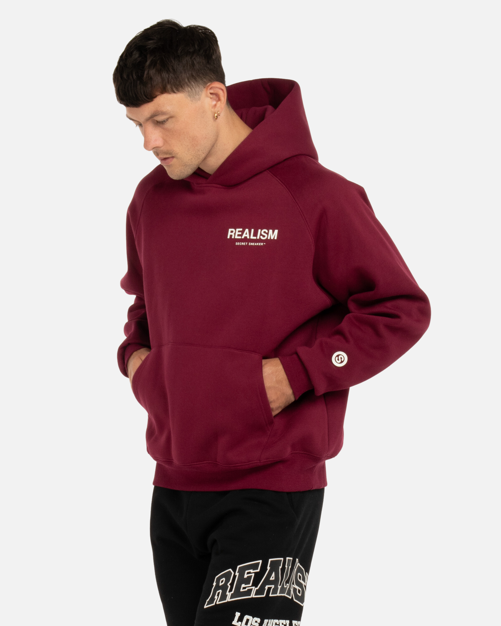 SSS Realism Back Logo Hoodie - Carmine Red | Comfortable & Stylish Pullover for Men & Women | Perfect for Casual Wear, Gym & Outdoor Activities
