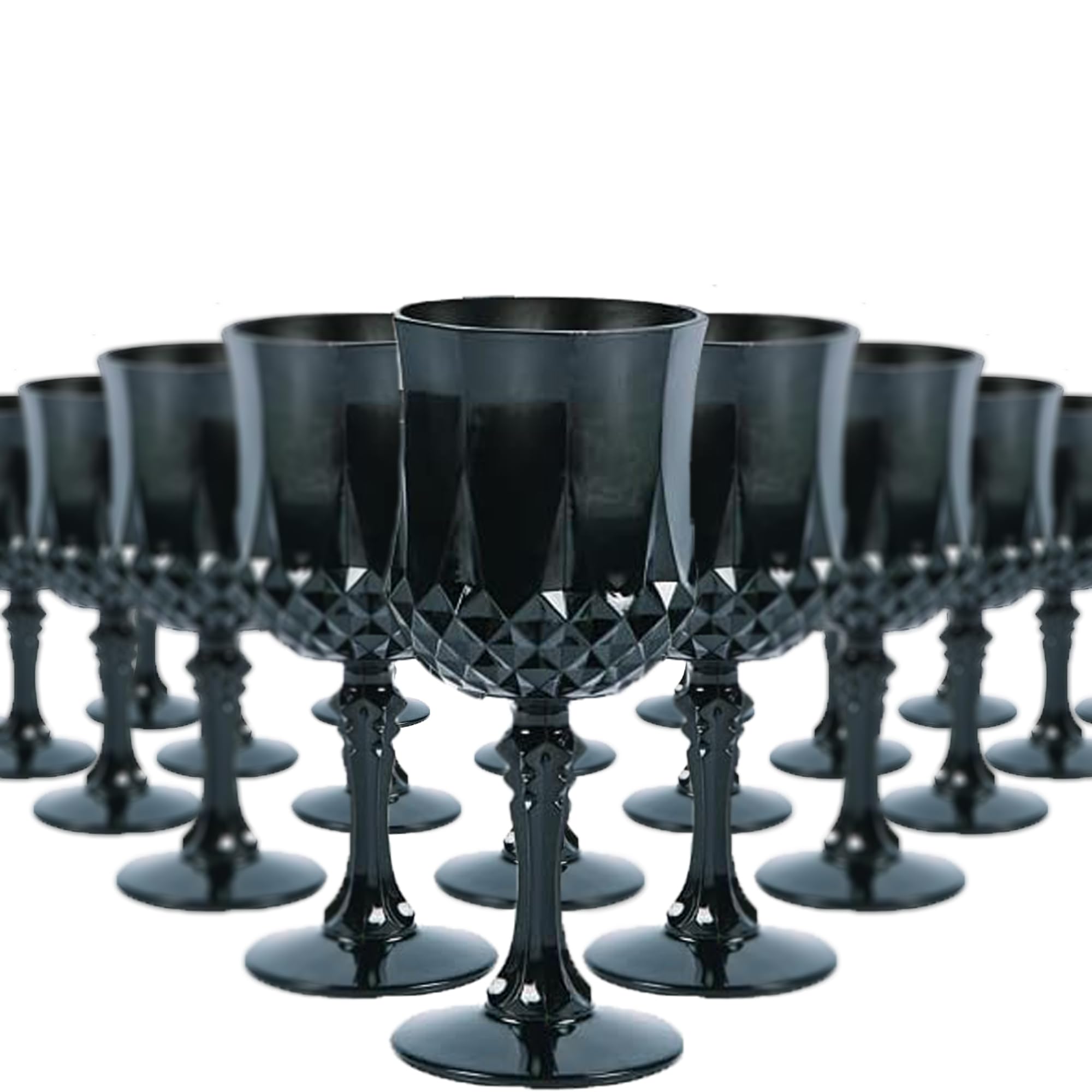 48-Pack Black Patterned Plastic Wine Glasses for Wedding, Reception & Party Events - Elegant Disposable Cups for Grand Celebrations, Bridal Showers & Banquets