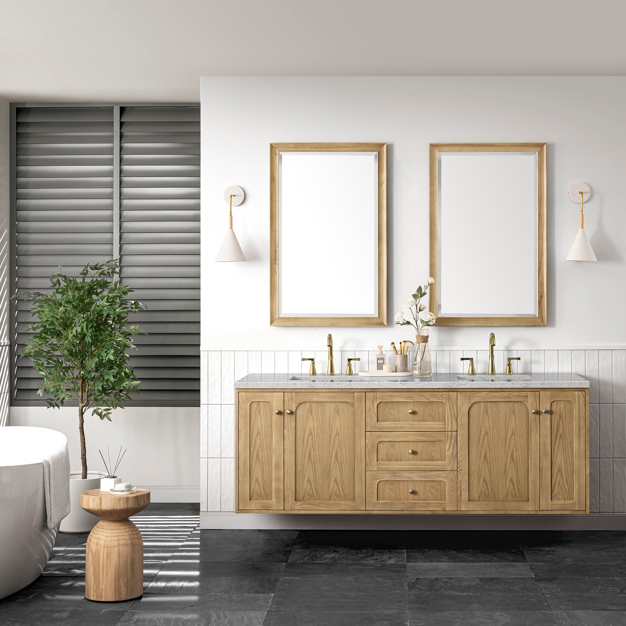Laurent 72 Inch Double Vanity with 3CM Eternal Jasmine Pearl Top - Light Natural Oak Bathroom Vanity for Modern & Luxury Home Decor | Perfect for Master Bathroom, Guest Bath, and Powder Room