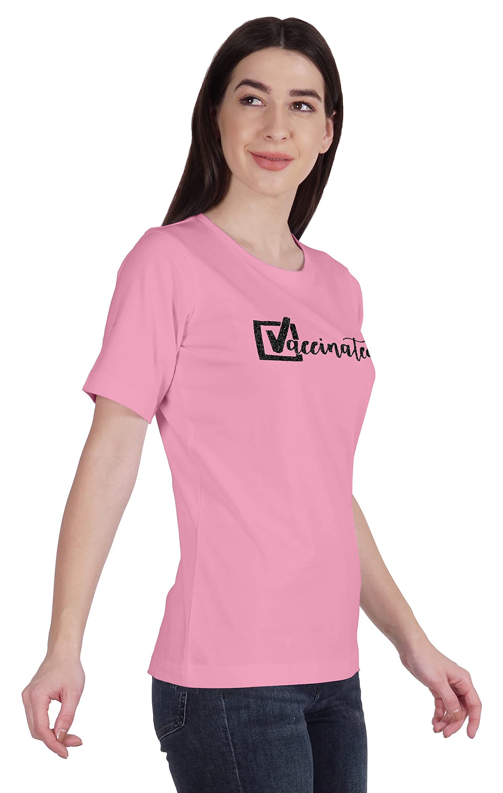 Vaccinated Pro Vaccine Crew Neck Cotton T-Shirt for Women - Soft & Comfortable Tee - Perfect for Casual Wear, Protest Events & Pride Marches
