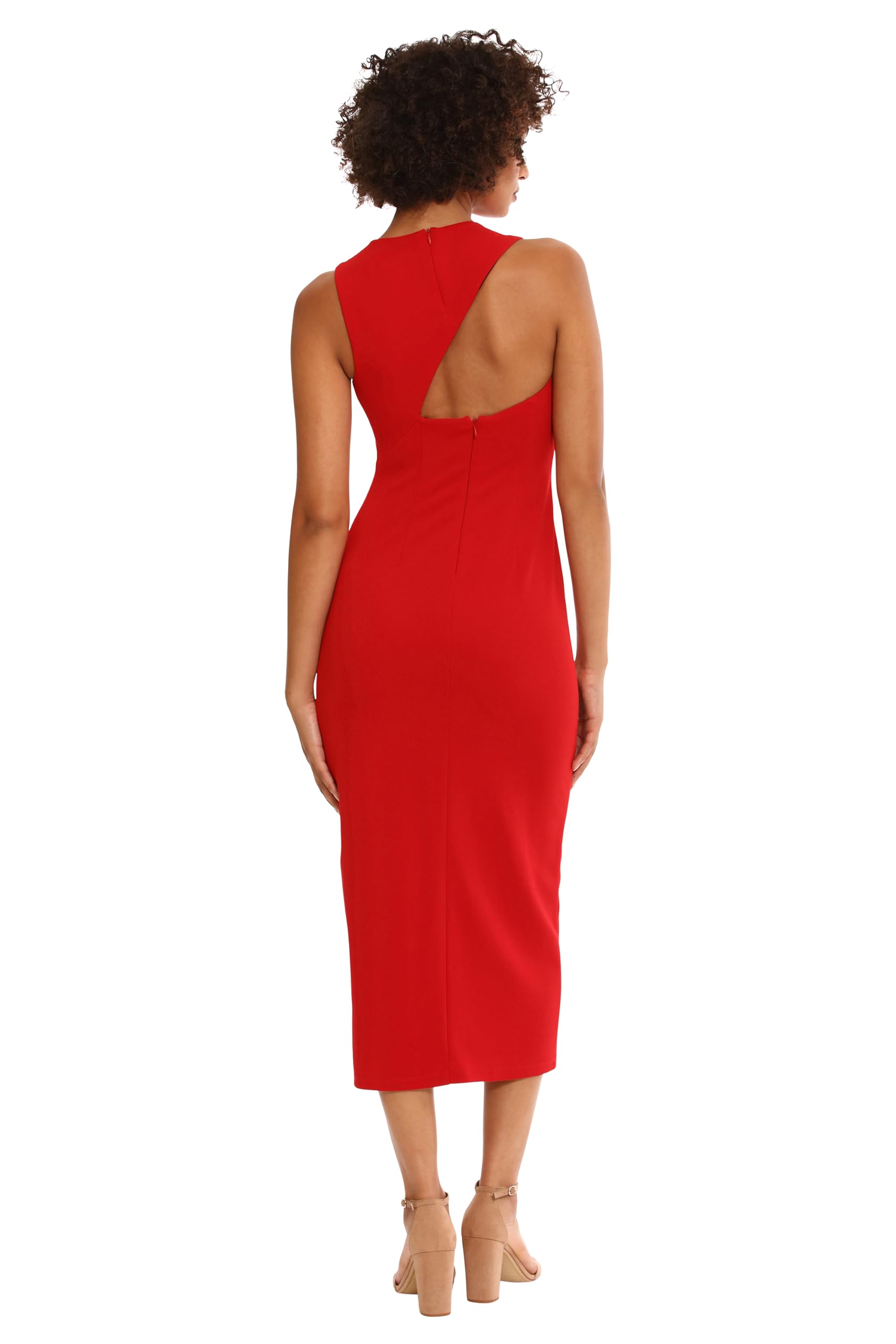 Donna Morgan Women's Elegant Crepe Dress with Asymmetric Back & High Slit - Formal Gowns for Weddings, Cocktail Parties & Date Nights