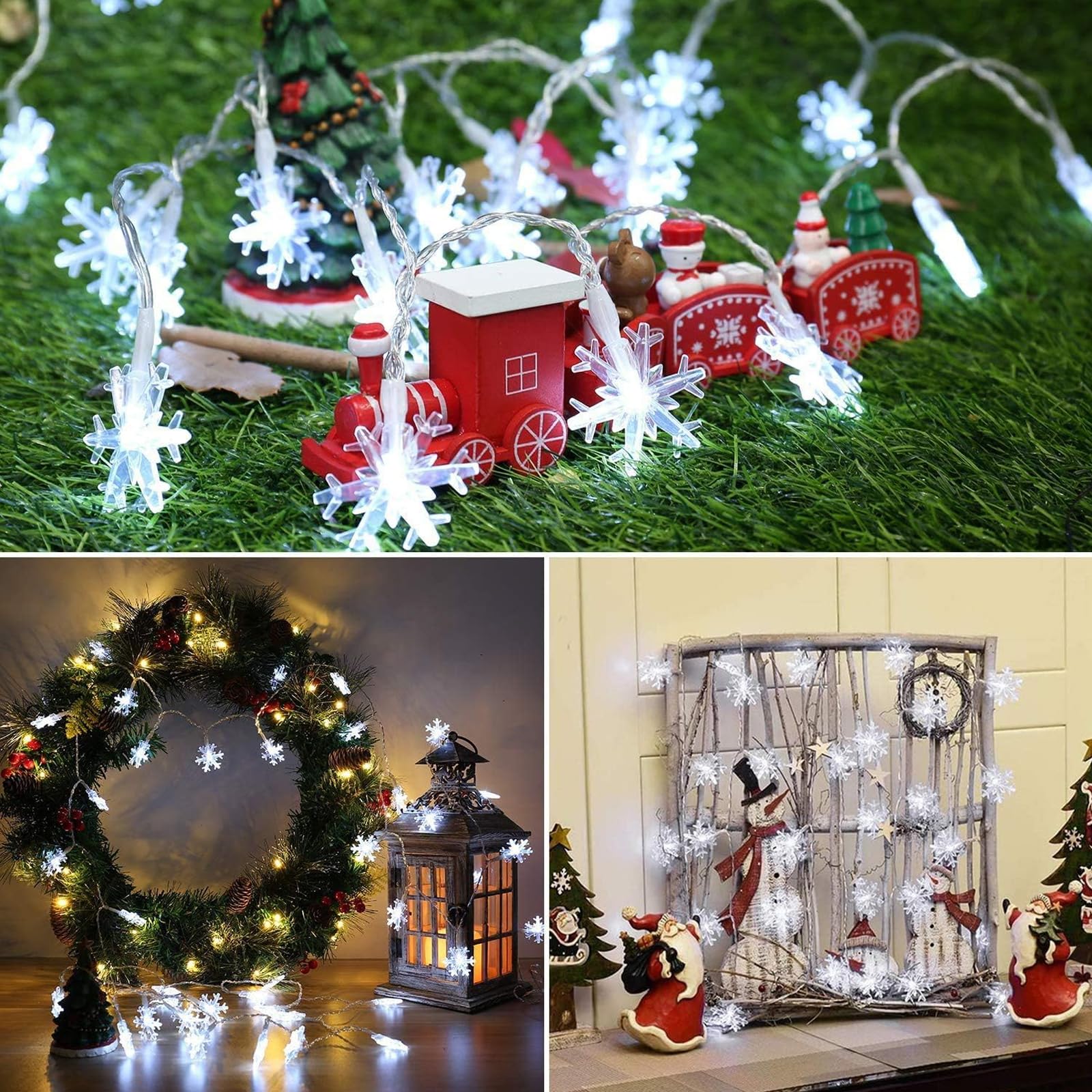 20ft 40LED Christmas Snowflake String Lights - 8 Lighting Modes with Timer & Remote Control - Battery Operated Fairy Lights for Indoor Outdoor Holiday Decor (White) - Perfect for Christmas Tree, Party, Garden, Patio and Home Decoration