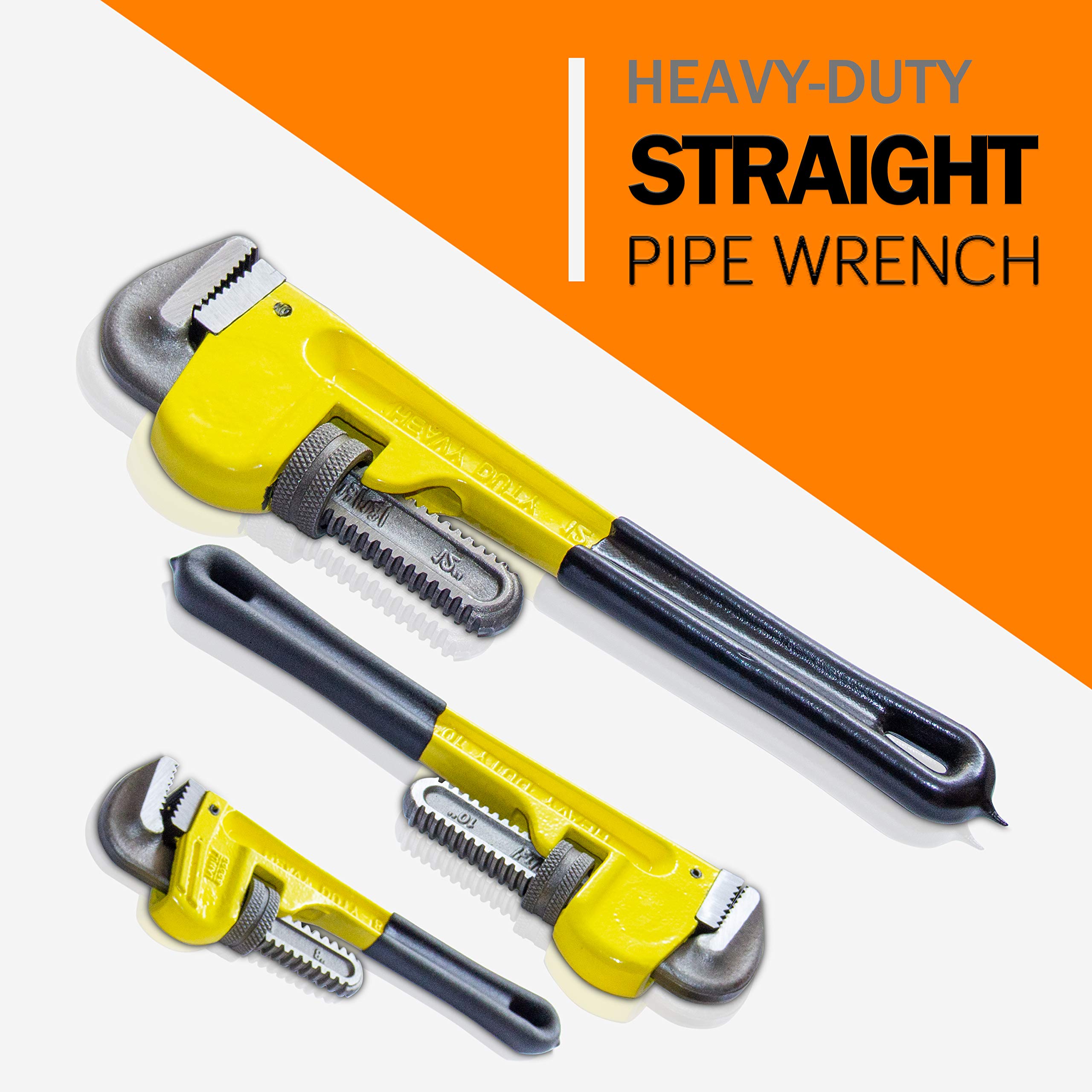 KOTTO Heavy Duty Adjustable Pipe Wrench Set - 3 Pack (8, 10, 12 Inch) with Storage Bag - Professional Plumbing Tools for Home Repair & Maintenance - Perfect for DIY Projects, Pipe Fittings, and Plumbing Installations