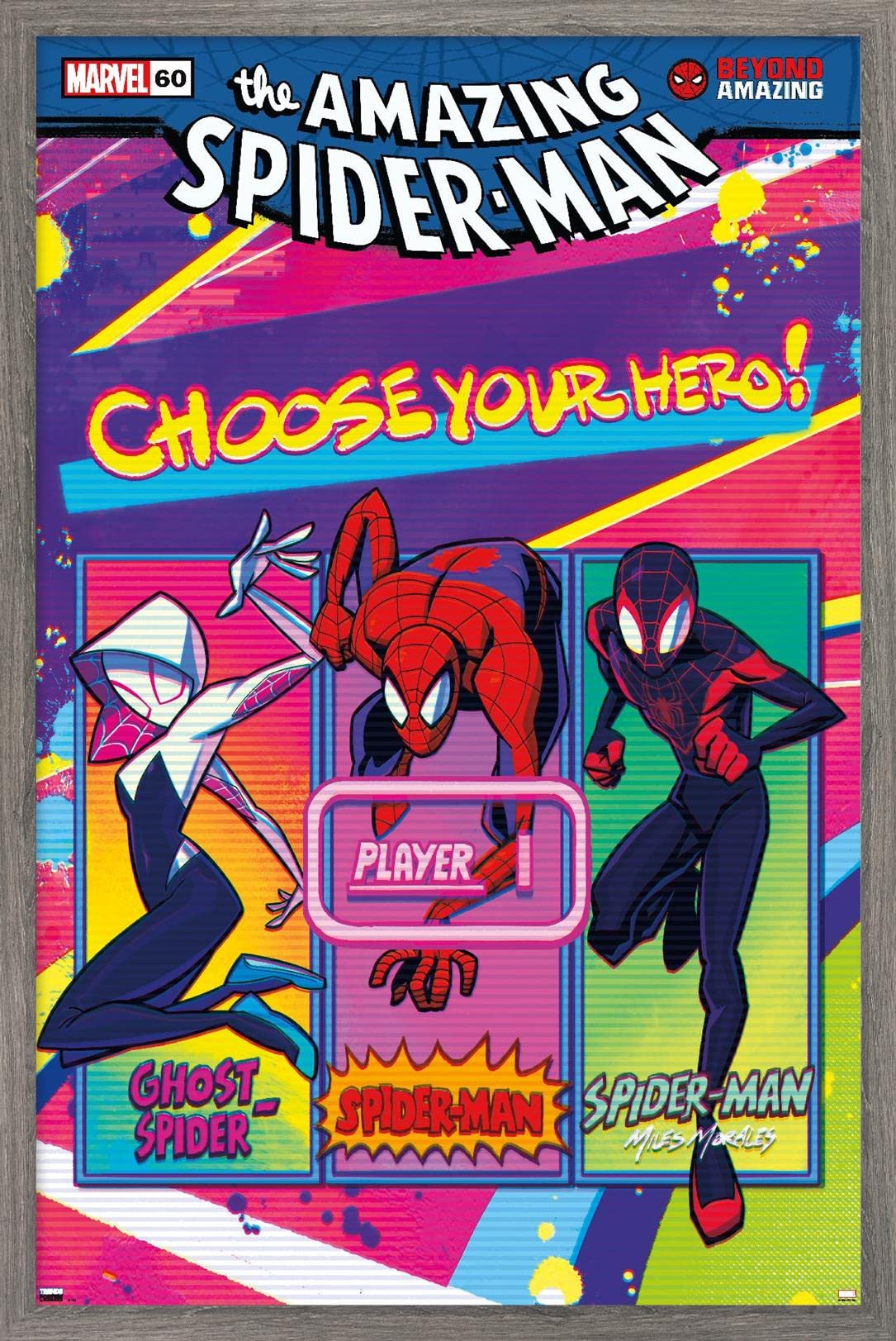 Marvel Comics Spider-Man: Beyond Amazing Wall Poster - 22.4x14.7 Inches Barnwood Framed Superhero Decor | Perfect for Bedroom, Game Room & Marvel Fan Gifts