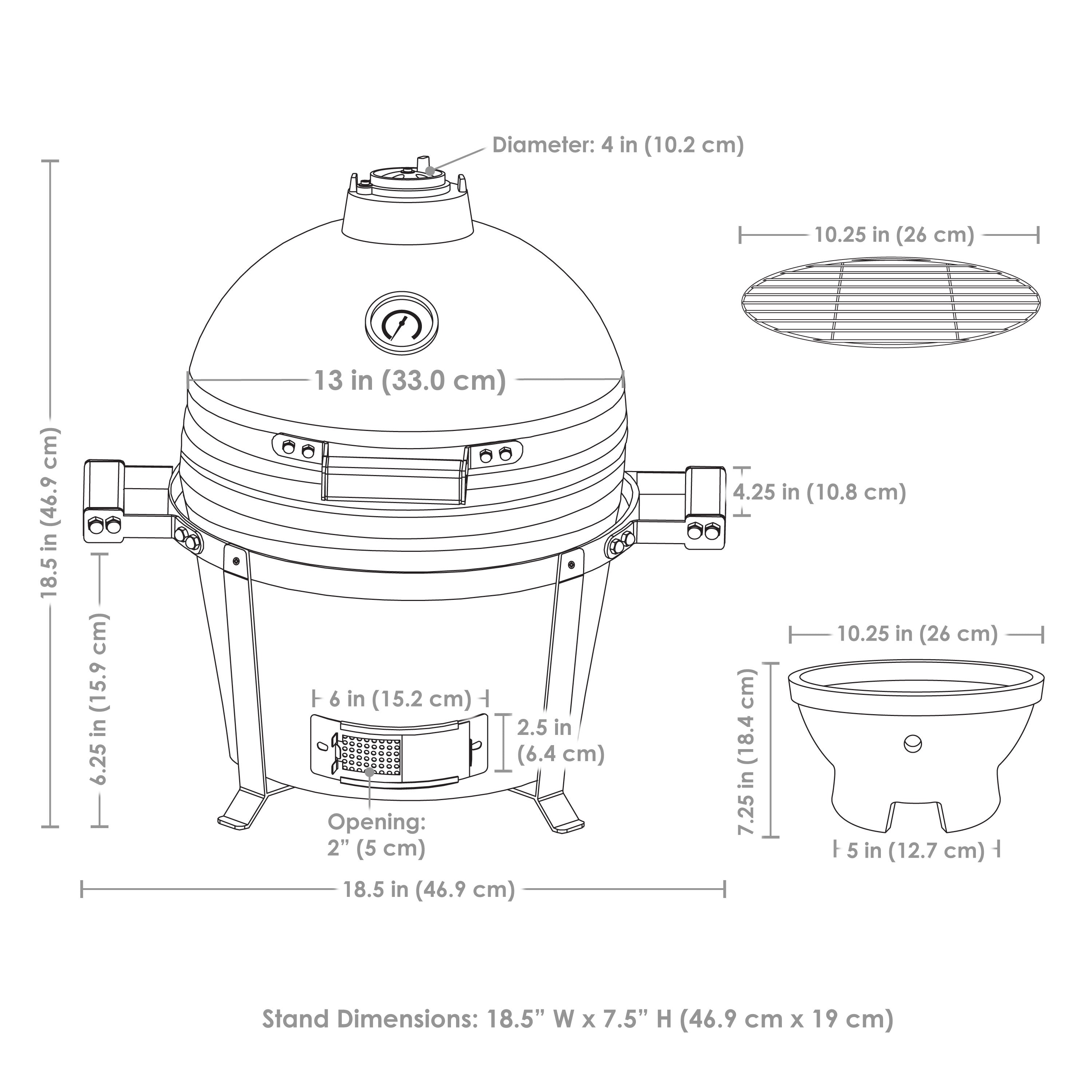 Portable Kamado Charcoal Grill and Smoker with Stand - Outdoor BBQ, Camping & Backyard Cooking - Perfect for Patio, Picnics & Tailgating