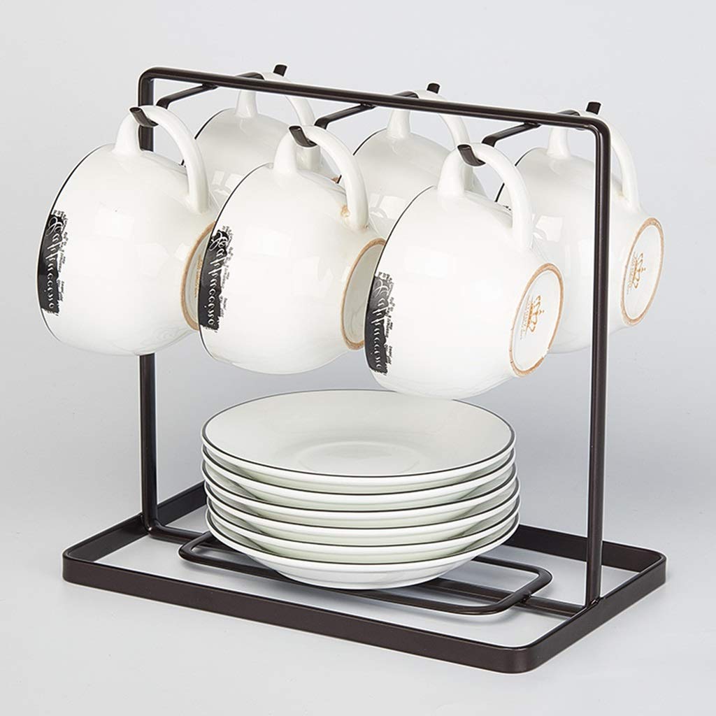 Stainless Steel Coffee Cup Holder with 6 Hooks - Wall Mount Tea Mug Organizer for Kitchen, Bar & Office Storage - Perfect for Displaying Mugs in Restaurants, Cafes or Home Kitchens