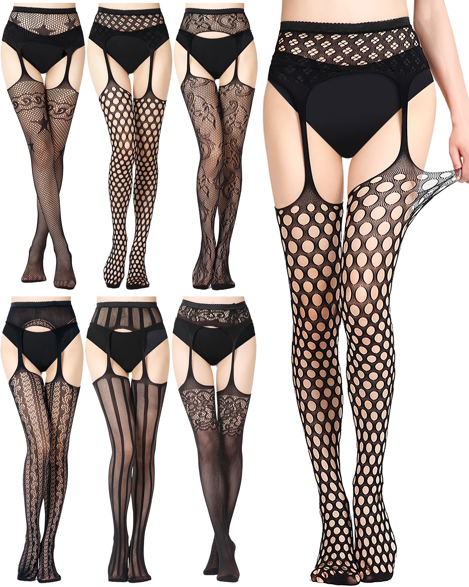 GPUSFAK 6 Pairs Women's Sexy Fishnet Stockings - High Waist Elastic Tights for Party, Cosplay & Night Out | Fashion Hosiery for Halloween, Dance & Date Night