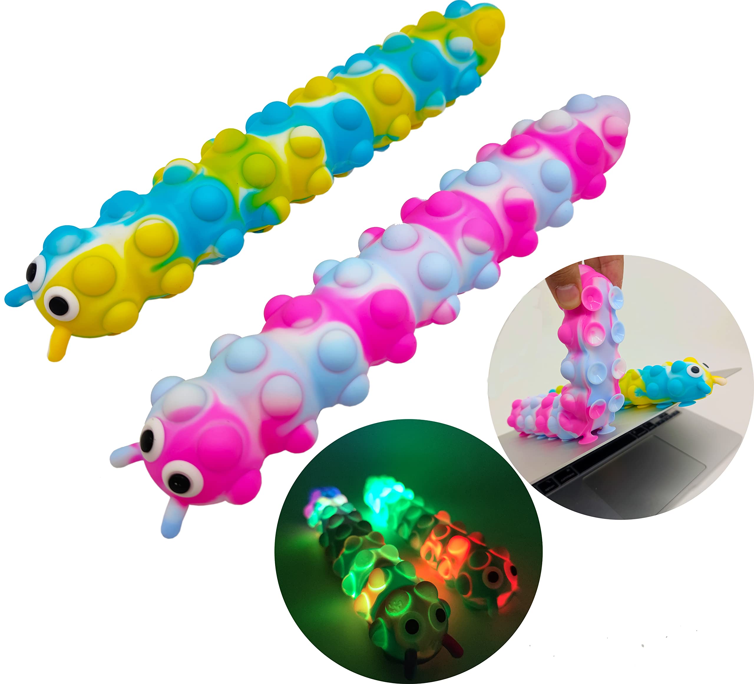 3D Anti-Stress Pop Fidget Toys - Magic Caterpillar & Squid Suction Cup Sensory Toys for Kids & Adults - Anxiety Relief & Focus Aid - Perfect for ADHD, Autism & Office Stress (2-Pack) - Great for Classrooms, Travel & Sensory Play