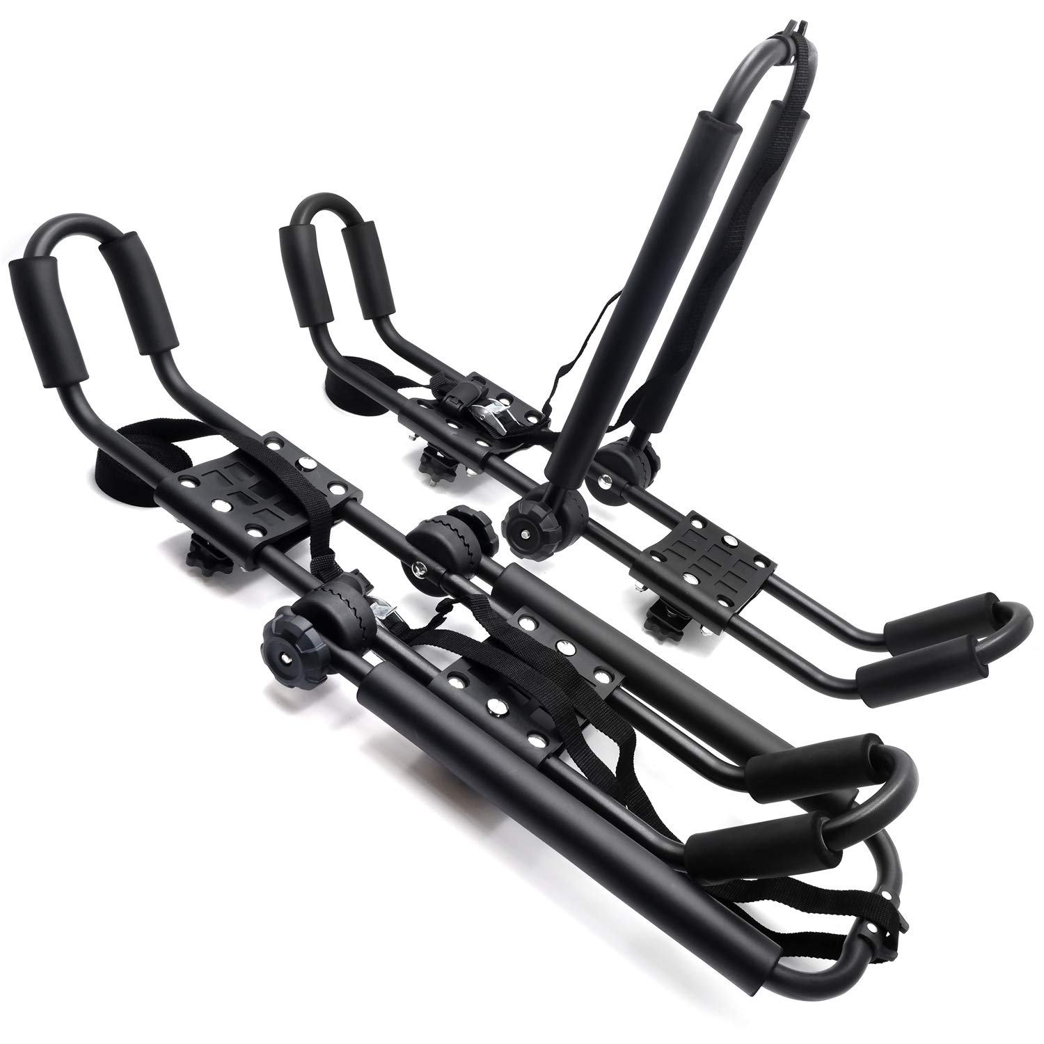 Universal 3-in-1 J-Shape Foldable Kayak Carrier for Car & SUV Roof Rack - Black - Fits Canoe, SUP & Kayaks | Perfect for Outdoor Water Sports & Adventure Travel