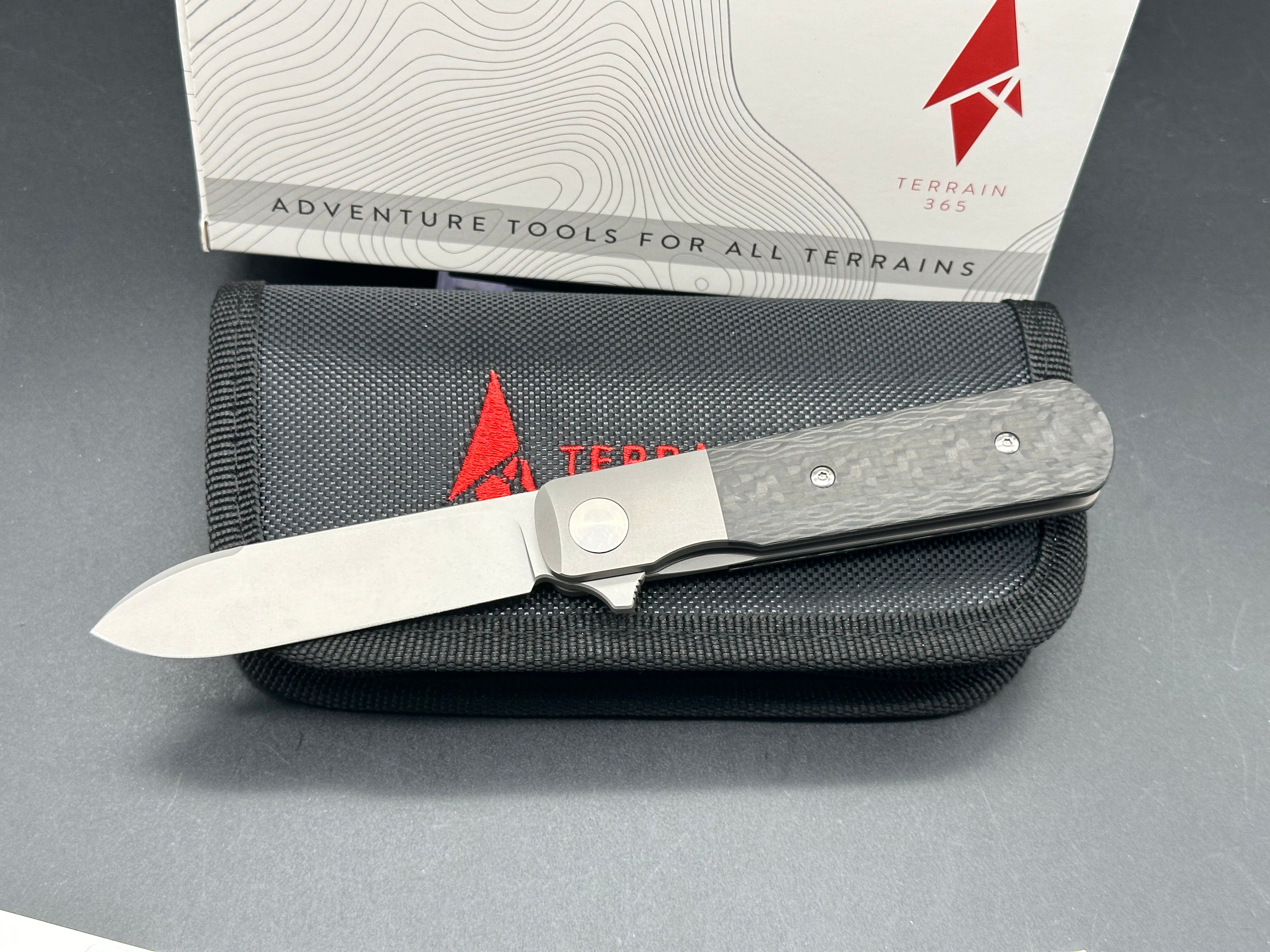 TERRAIN 365 Otter Flip ATB Carbon Fiber Pocket Knife with Terravantium Blade - EDC, Outdoor Survival & Camping Gear