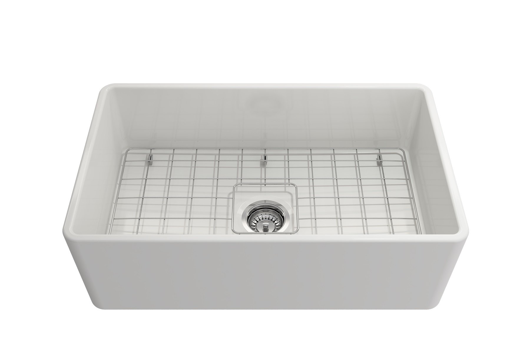 BOCCHI Classico White 30-inch Fireclay Apron Front Single Bowl Kitchen Sink with Bottom Grid, Strainer & Chrome Faucet - Durable Farmhouse Sink for Modern Kitchens, Restaurants & Outdoor Cooking Areas