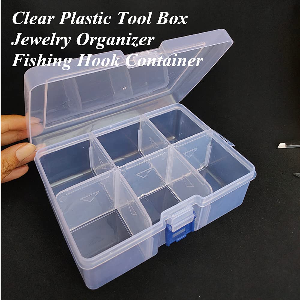 2-Piece Clear Plastic Organizer Box with Adjustable Dividers - Jewelry Storage, Beads, Earrings, Fishing Tackle & Tool Organizer - Removable Grids for Custom Compartments - Perfect for Craft Rooms, Workshops & Travel Accessories Organization