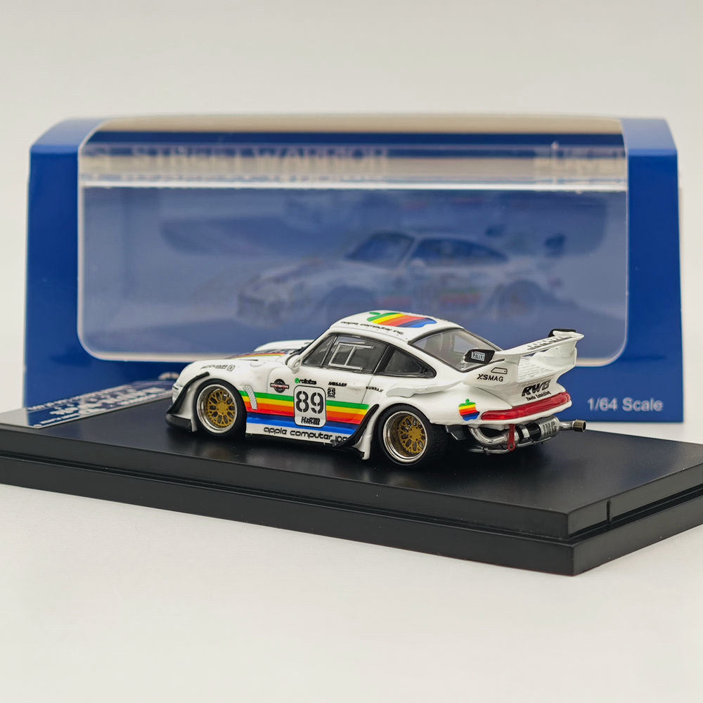 1:64 Scale Diecast Metal Porsche 911 RWB 993 Racing Car Model - White with Apple #89 Livery - Collectible Sports Car for Display, Racing Enthusiasts & Diecast Collectors