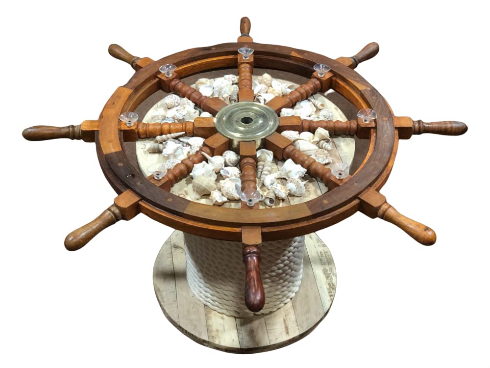 ARTIZANSTORE 24 Inch Nautical Wooden Ship Wheel Coffee Table - Rustic Coastal Home Decor for Living Room, Beach House & Office