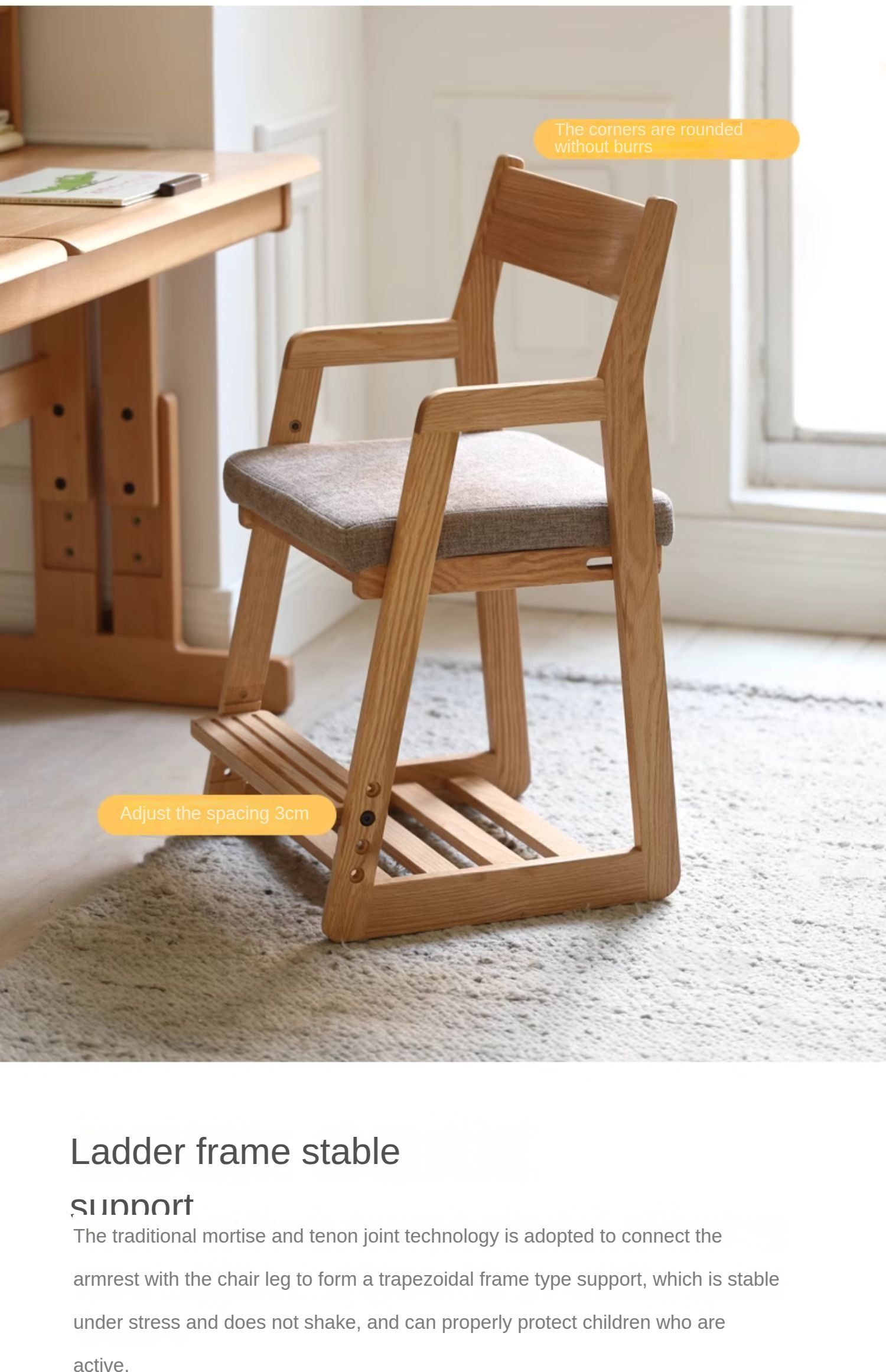 Solid Wood Lift Children's Chair - Beech & Oak Wooden High Chair for Kids - Perfect for Dining, Learning & Playtime at Home