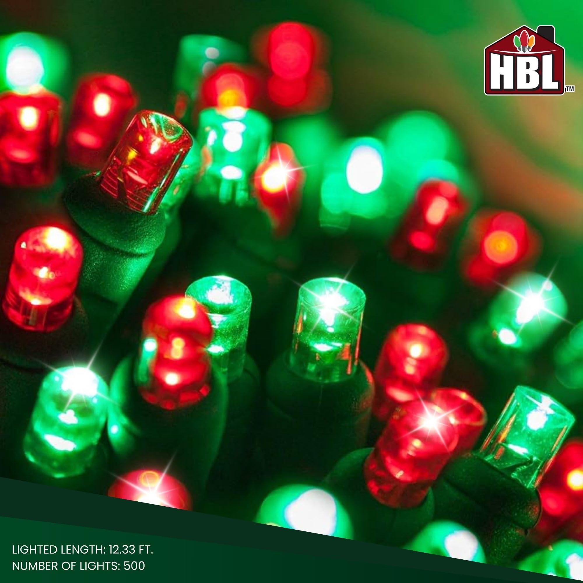 Holiday Bright Lights Indoor/Outdoor 12.3' 500L Twinkling Cluster Rice Lights Connectable - Red & Green | Perfect for Christmas Tree Decorations, Party Lighting, and Outdoor Garden Decor