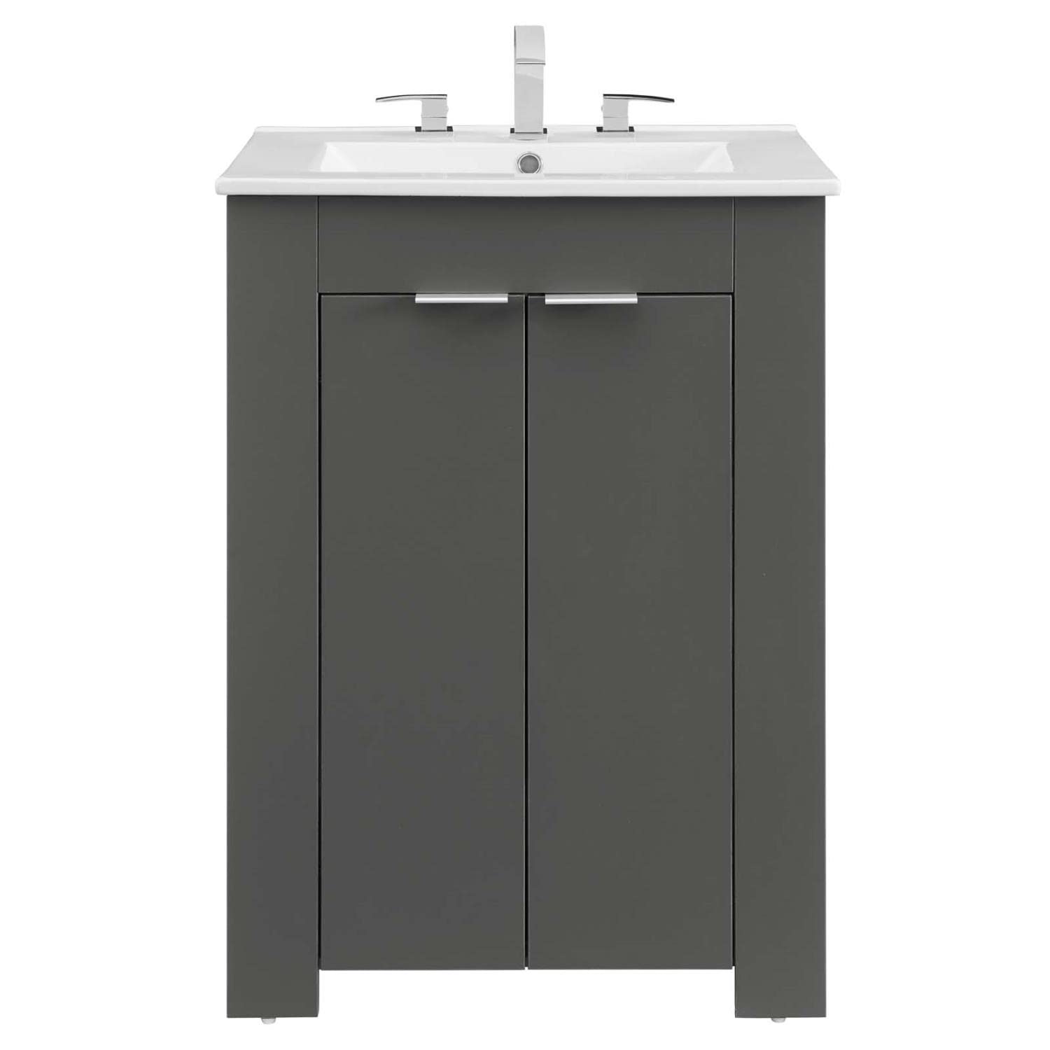 Modway Maybelle 24 Inch Gray White Bathroom Vanity with Sink - Modern Bathroom Furniture for Small Spaces, Powder Rooms & Guest Baths