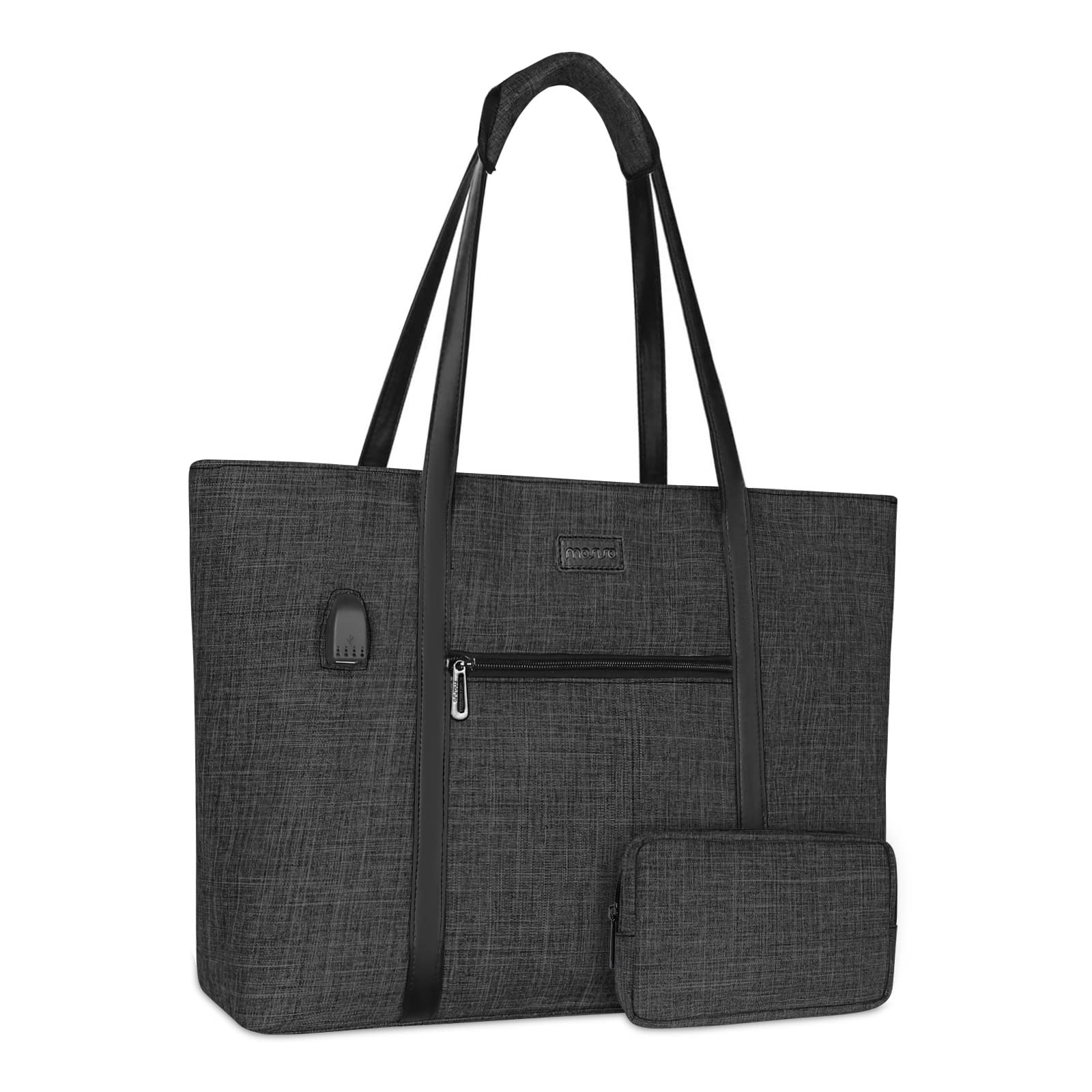 MOSISO 17-17.3 Inch Laptop Tote Bag for Women - USB Charging Port, Compatible with MacBook & Chromebook, Business Work Travel Computer Bag with Small Purse (Black) - Perfect for Office, Commuting & Business Trips