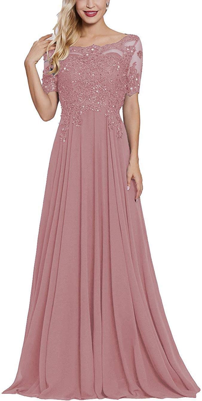 BeautBoy Women's Lace Beaded Prom Evening Dress - Short Sleeve Mother of The Bride Gown - Perfect for Weddings, Parties & Formal Occasions - Size P52
