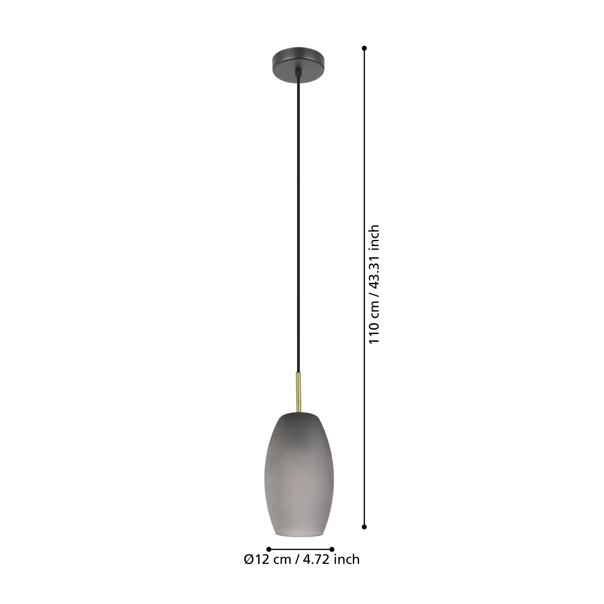 Eglo Batista Grey Satin Glass & Brass Pendant Light Fixture - Modern Industrial Ceiling Light for Kitchen, Dining Room & Living Room Decor
