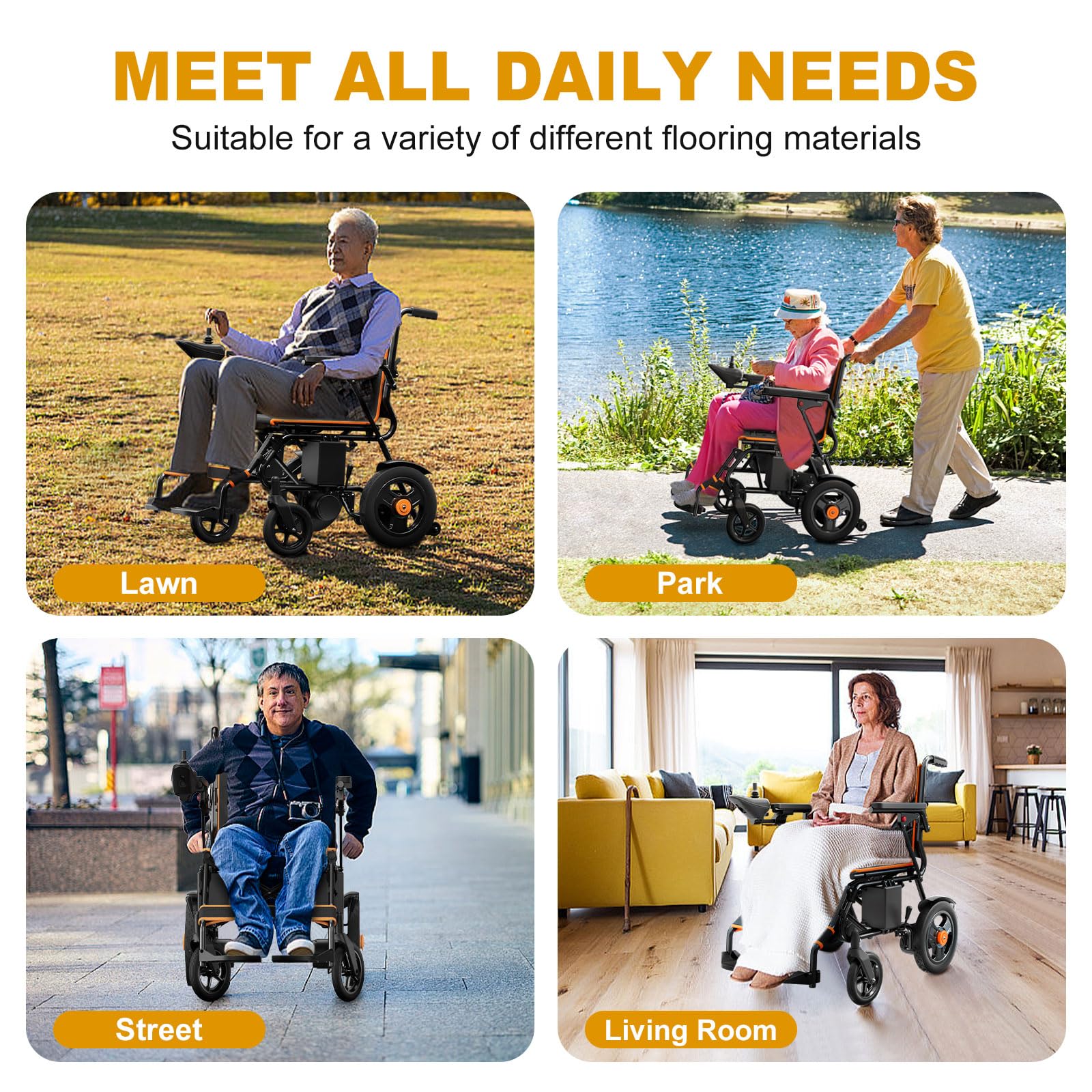 **POWET Foldable Electric Wheelchair for Adults - Lightweight 68 lbs, 12-Mile Range, Dual Motor All-Terrain Power Wheelchair with Electromagnetic Braking (Orange) - Ideal for Travel, Shopping & Outdoor Adventures**