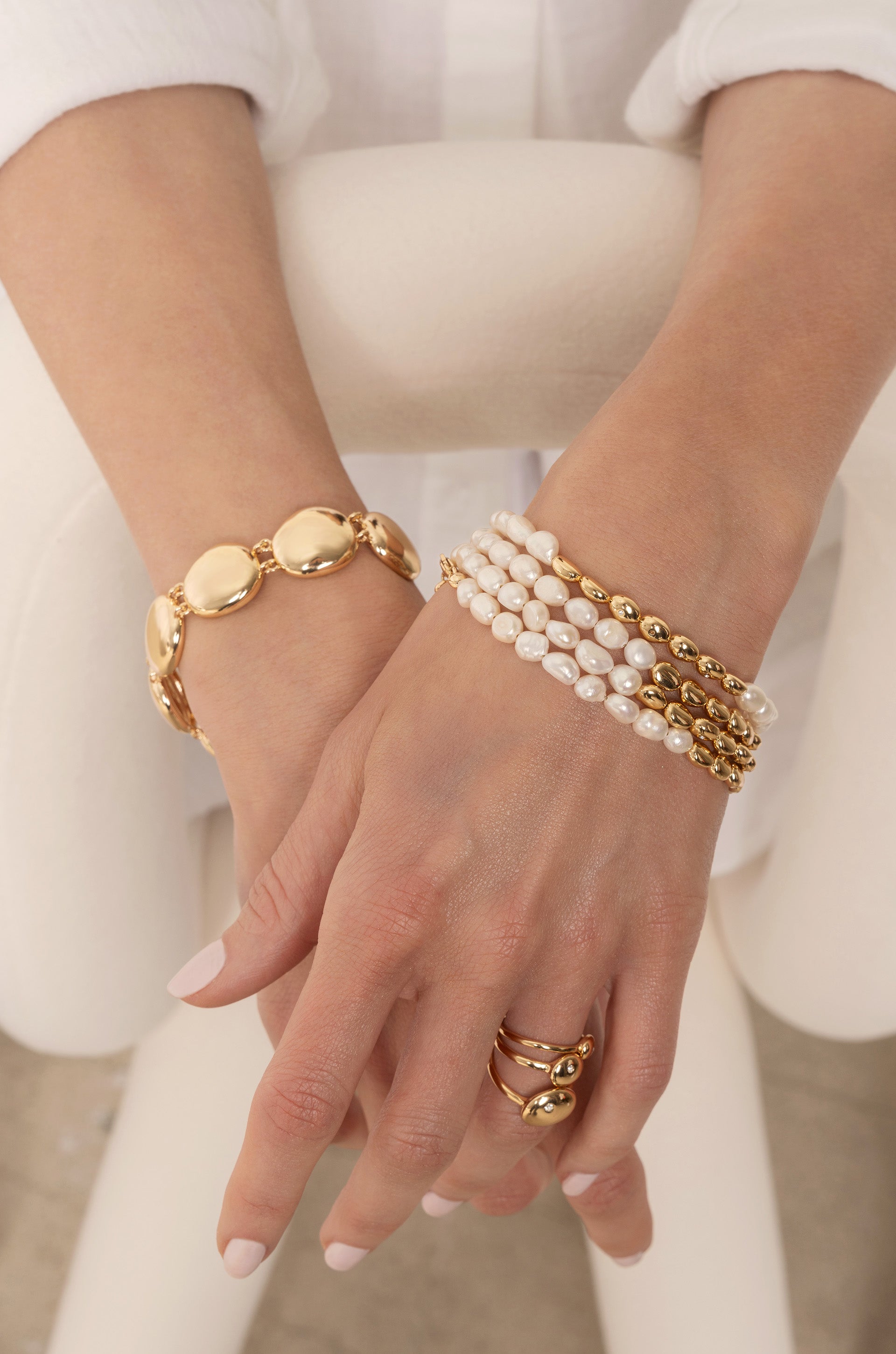 Elegant Freshwater Pearl & Polished Pebble Bracelet for Women – Perfect for Weddings, Parties & Everyday Wear