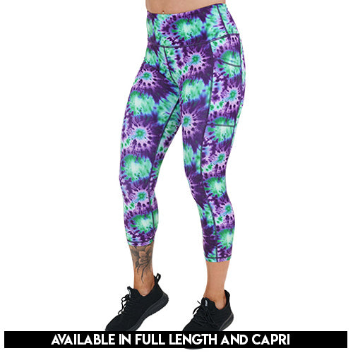 Vibrant Tie Dye Leggings for Women - High Waisted Yoga Pants with Pockets - Soft Stretchy Workout Leggings for Running, Gym & Lounge Wear