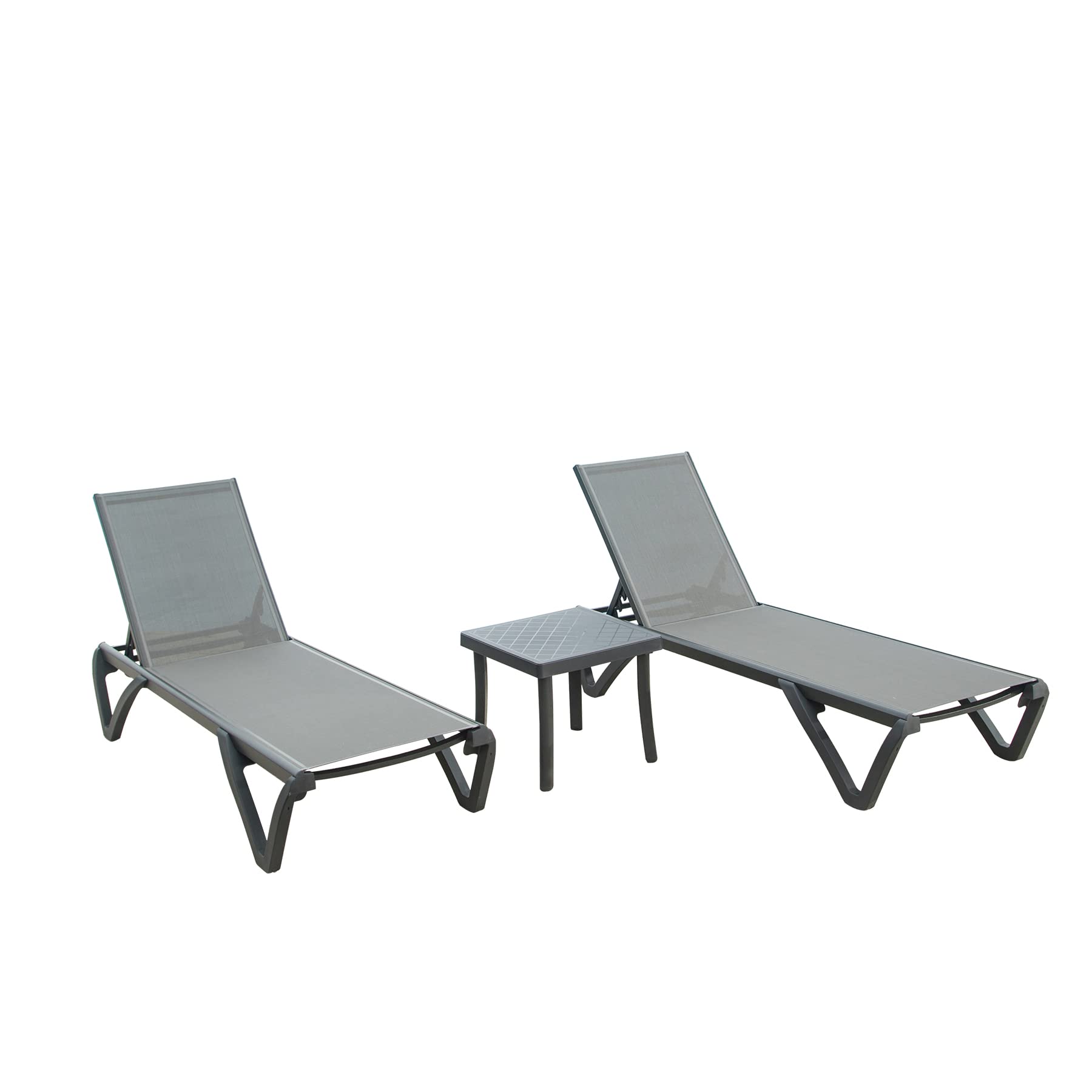Domi Patio Chaise Lounge Chair Set of 3 - Outdoor Aluminum & Polypropylene Sunbathing Chairs with 5 Adjustable Positions & Side Table - Perfect for Beach, Yard, Balcony, Poolside & Backyard Relaxation (2 Grey Chairs with Table Included)