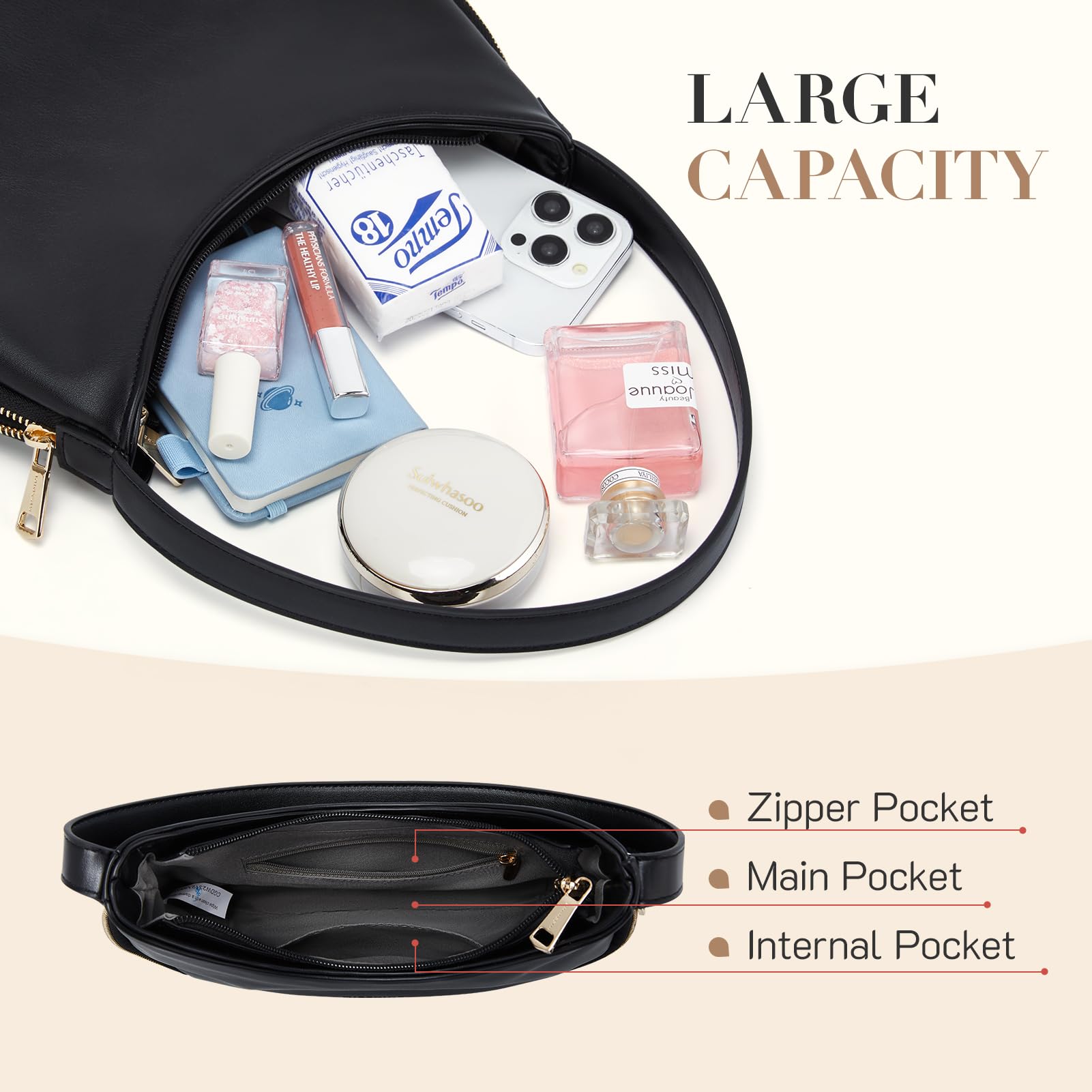 Missnine Vegan Leather Shoulder Bag for Women - Small Crossbody Purse with Expansion Zipper, Crescent Hobo Clutch Handbag | Perfect for Work, Travel & Evening Out