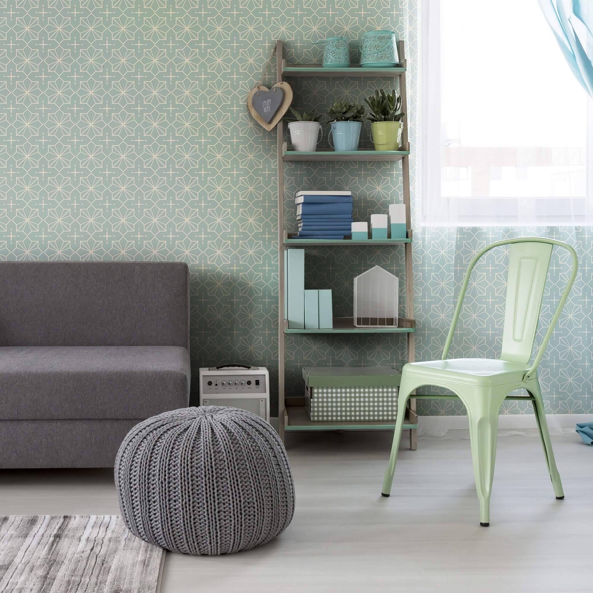 Green and Beige Geometric Peel and Stick Removable Wallpaper 0948 - Self-Adhesive Decorative Wall Covering for Bedroom, Living Room, Office & Nursery