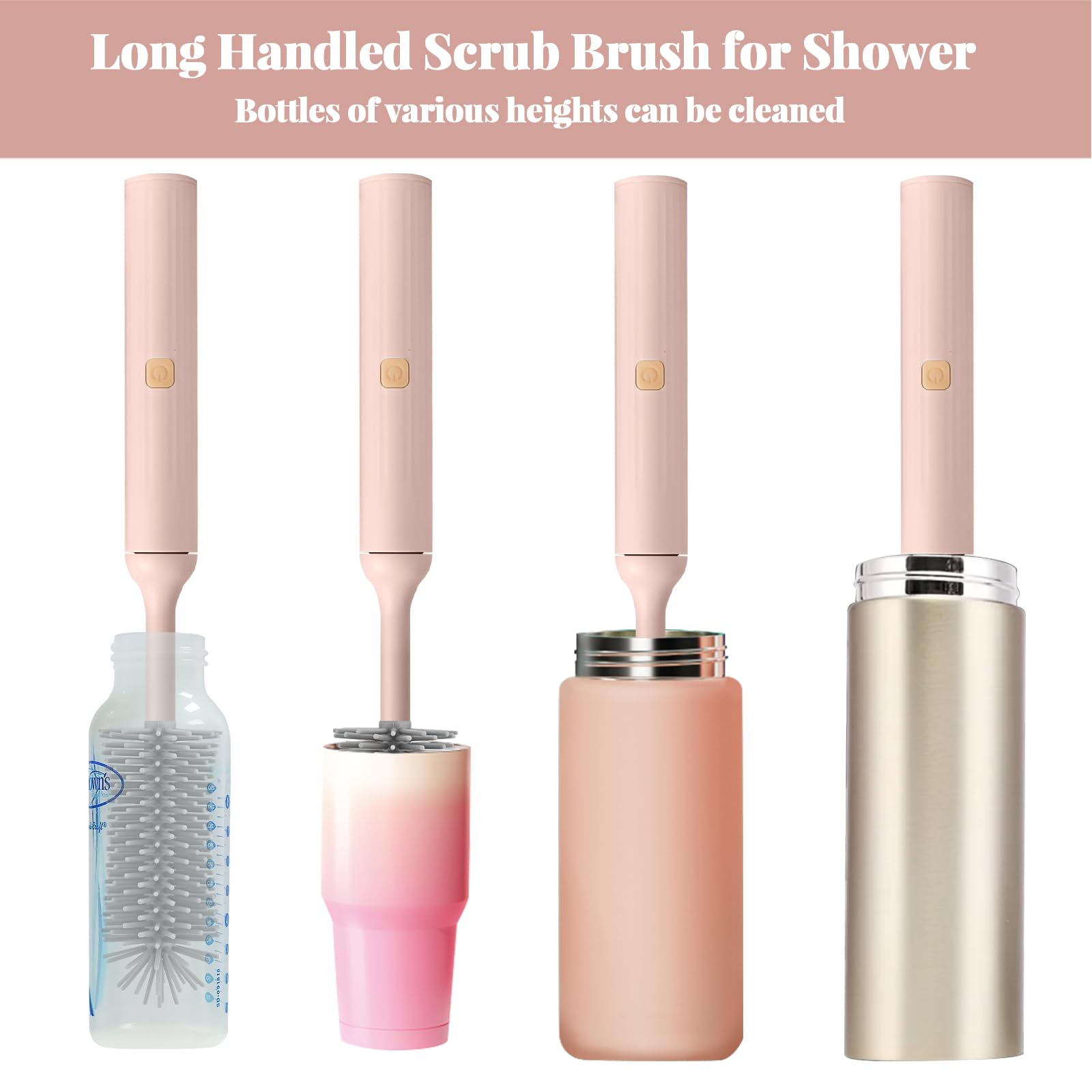 USB Rechargeable Electric Cleaning Brush Set - 3 Replaceable Silicone Bottle Brushes & Straw Cleaner - Perfect for Baby Bottles, Kitchenware & Travel Mugs (Pink) | Ideal for New Parents, Home Cleaning & Dishwashing