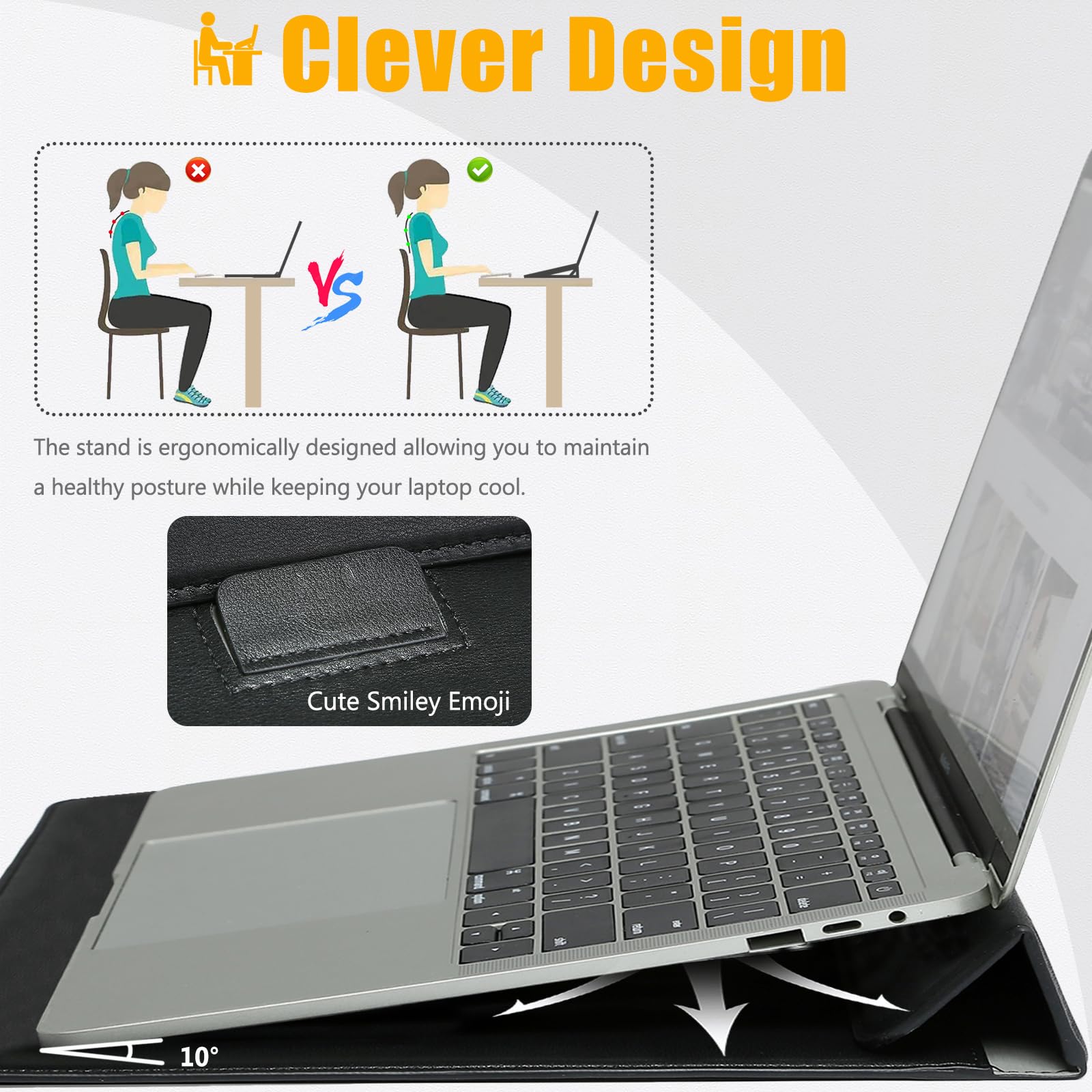 Premium 15-16 Inch Laptop Sleeve with Built-in Stand for MacBook Pro 16 M4/M3/M2/M1 (2024-2019), Dell XPS 15, MacBook Pro 15 (2015-2012), Samsung Galaxy Book Flex/Pro 15 - Protective Black Case for Work, Travel & College