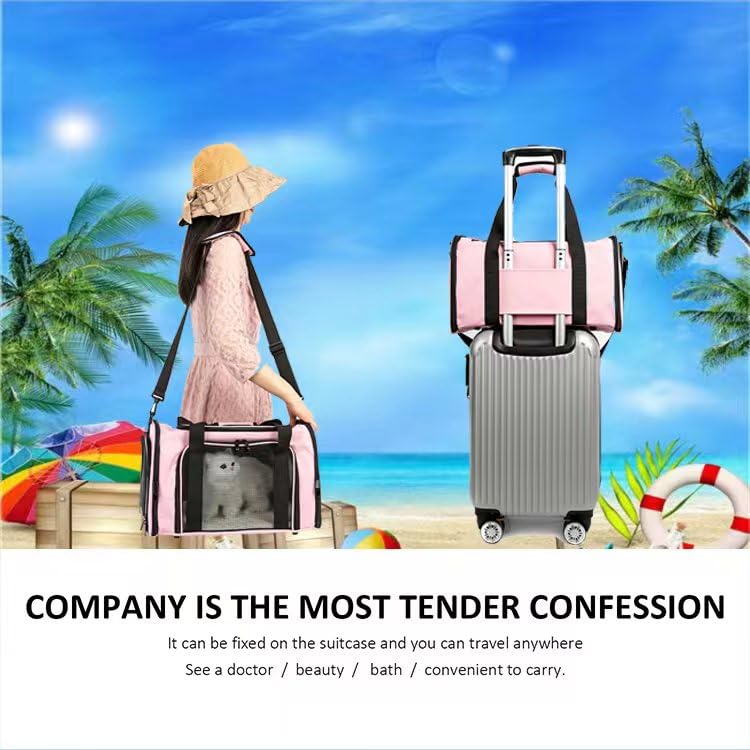Airline Approved Soft-Sided Collapsible Pet Carrier for Small & Medium Cats & Dogs up to 15 lbs - Pink Travel Cat Bag & Dog Carrier for Airplane, Car, Vet Visits & Outdoor Adventures (Medium Size)