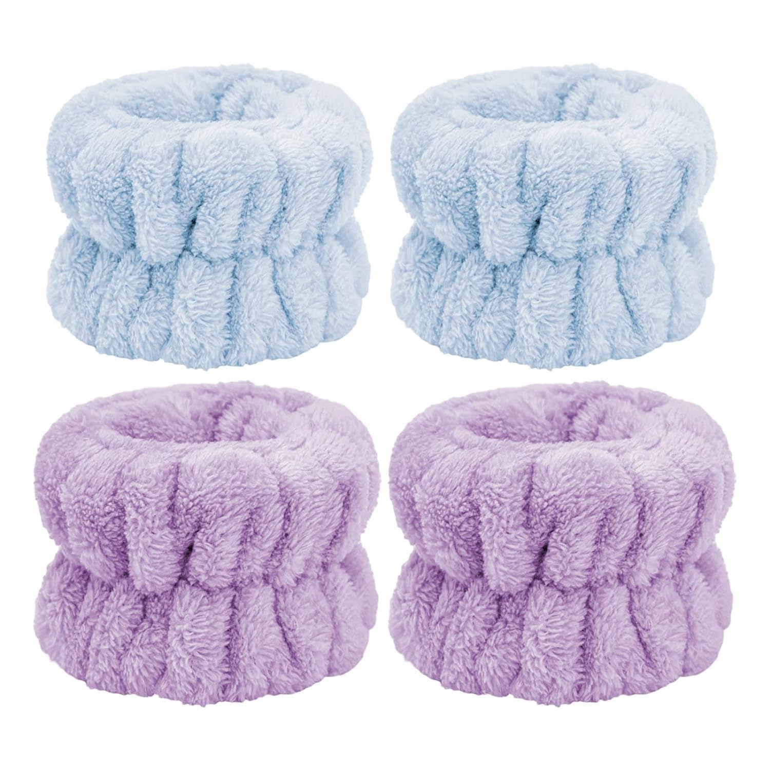 **Microfiber Face Washing Wristbands – Absorbent Wrist Towel for Skincare & Makeup, Prevents Water & Cleanser Drips (Blue, Purple) – Ideal for Daily Face Wash & Beauty Routines**