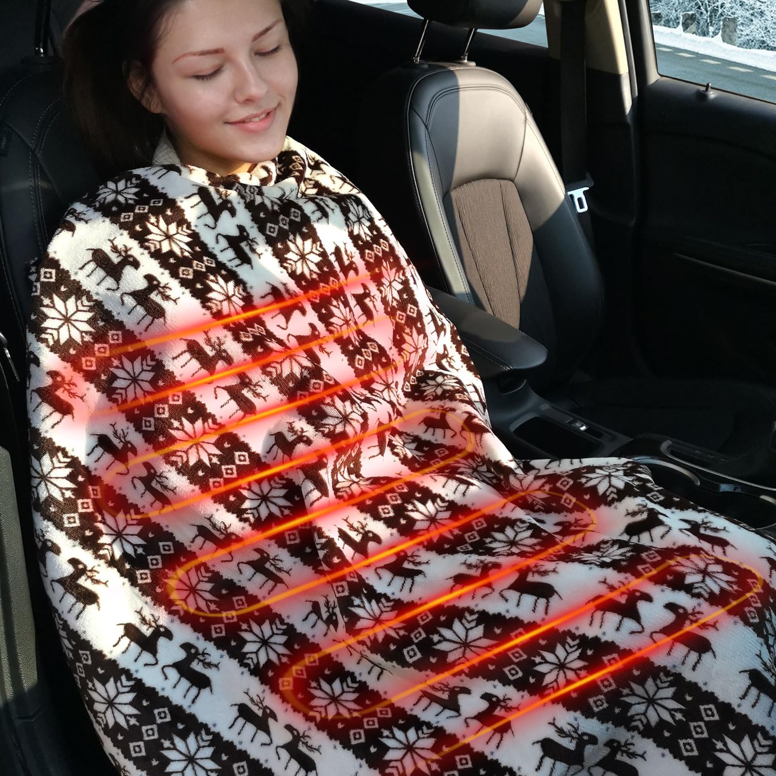 12V Electric Heated Car Blanket with 2 Heat Levels - Portable Heated Blanket for Cars, Trucks & SUVs - Perfect for Winter Road Trips & Camping (Coffee Brown)
