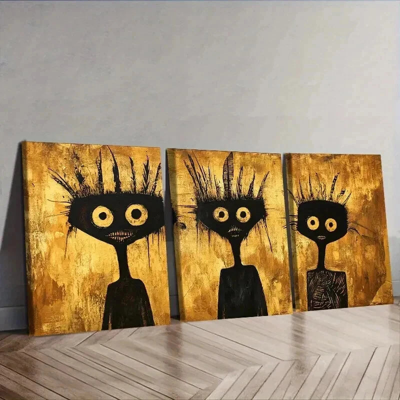 3-Piece Black and Gold Abstract Portrait Wall Art Set - Framed Canvas 50x70cm (20x28 Inches) - High Quality Print - 100% Australian Made - Ready to Hang - Perfect for Living Room, Bedroom, or Office Decor