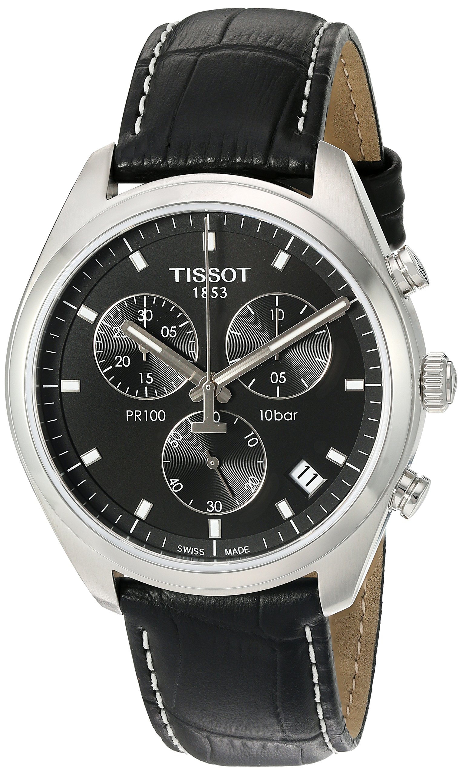 Tissot Men's PR 100 Swiss Quartz Chronograph Dress Watch - Black Stainless Steel & Leather Strap - Water Resistant - Perfect for Business, Office & Formal Occasions (Model T1014171605100)