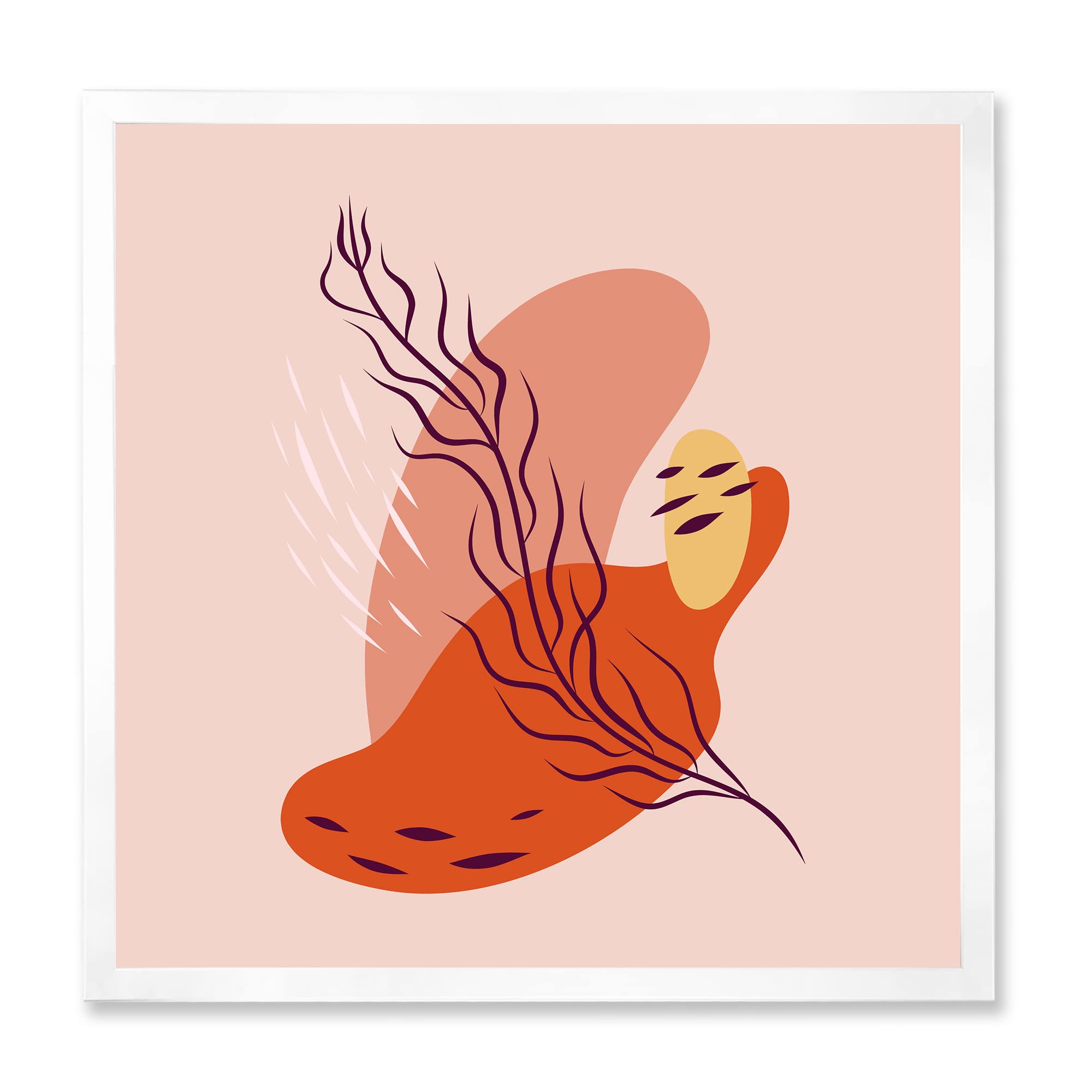 DesignQ Abstract Spring Leaf Wall Art - Modern Framed Home Decor in Warm Colors for Living Room, Bedroom & Office