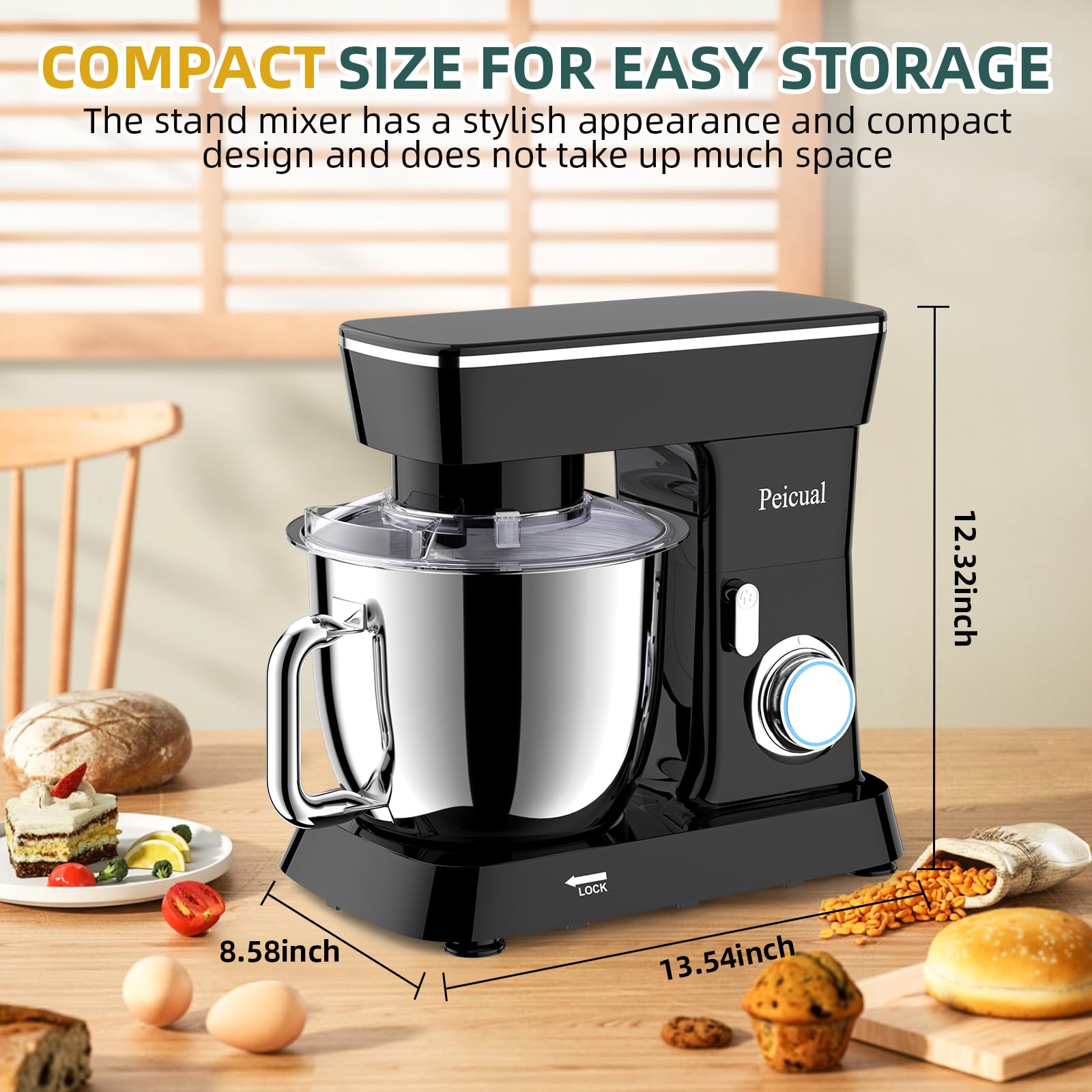 6QT Stand Mixer, 10-Speed Tilt-Head Electric Kitchen Mixer with Stainless Steel Bowl, Dough Hook, Flat Beater & Wire Whisk - Perfect for Baking, Whipping Cream & Kneading Dough - Black