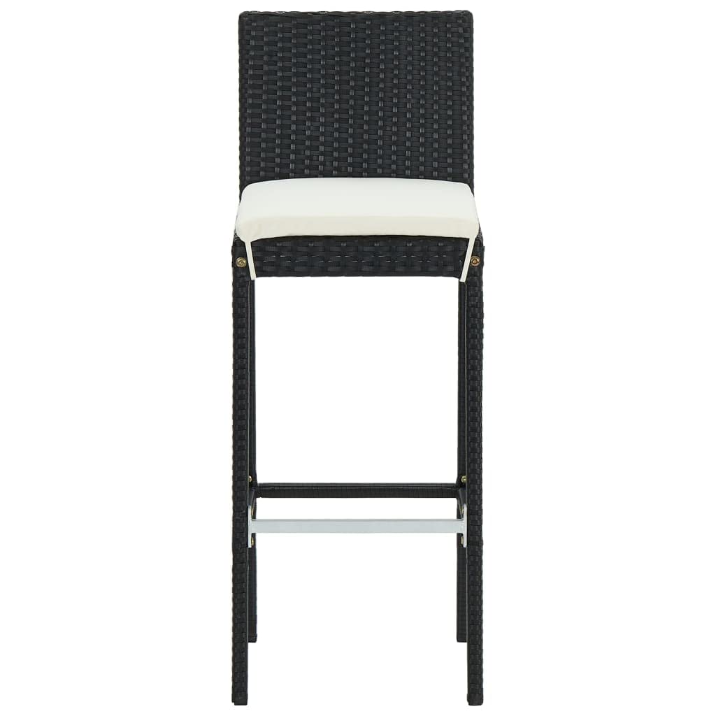 4-Piece Black Poly Rattan Garden Bar Stools with Cushions - Outdoor Patio, Poolside & Backyard Seating Furniture Set for Dining & Relaxing