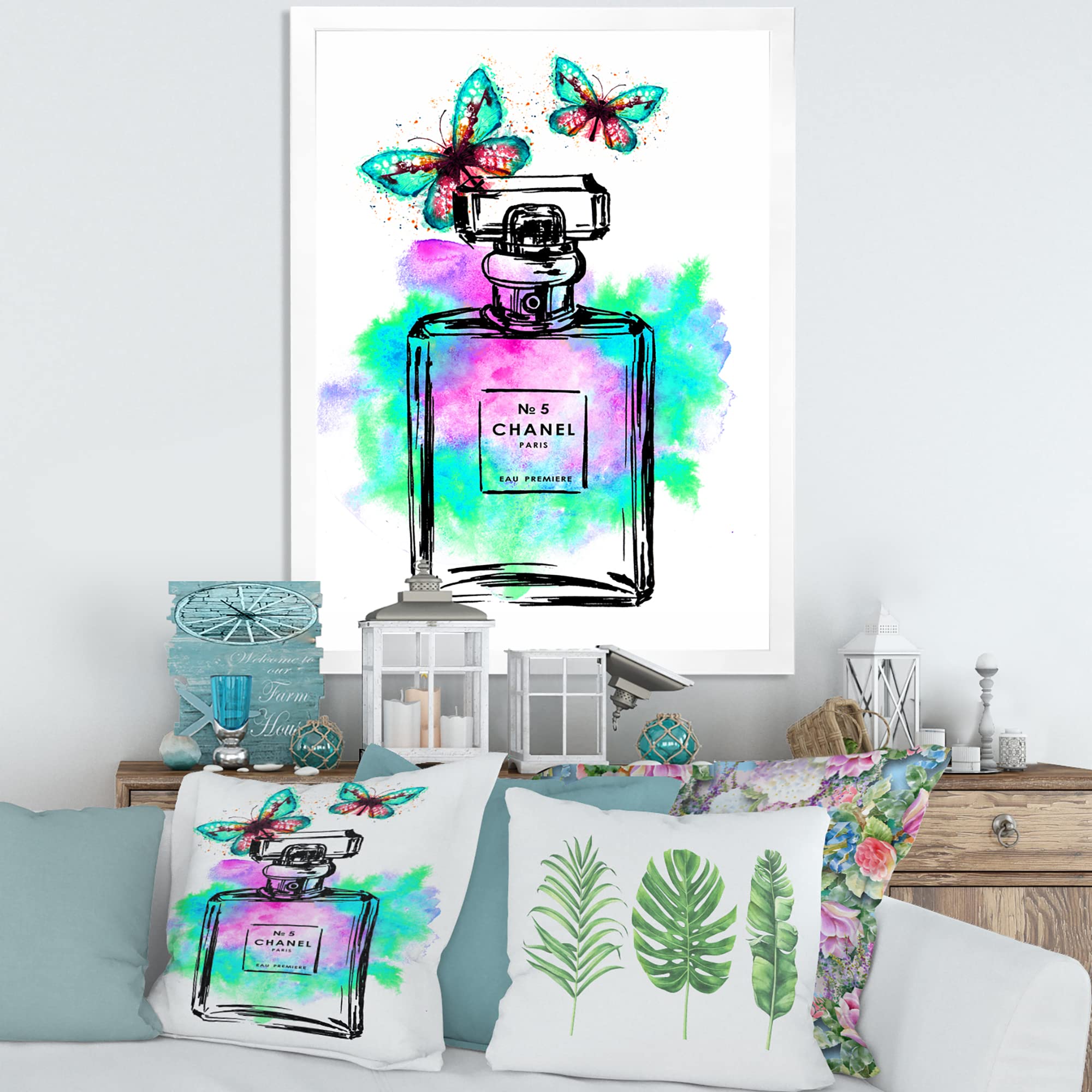 Chanel No.5 Perfume Inspired Modern Framed Wall Art - Elegant Home Decor for Living Room, Bedroom & Office