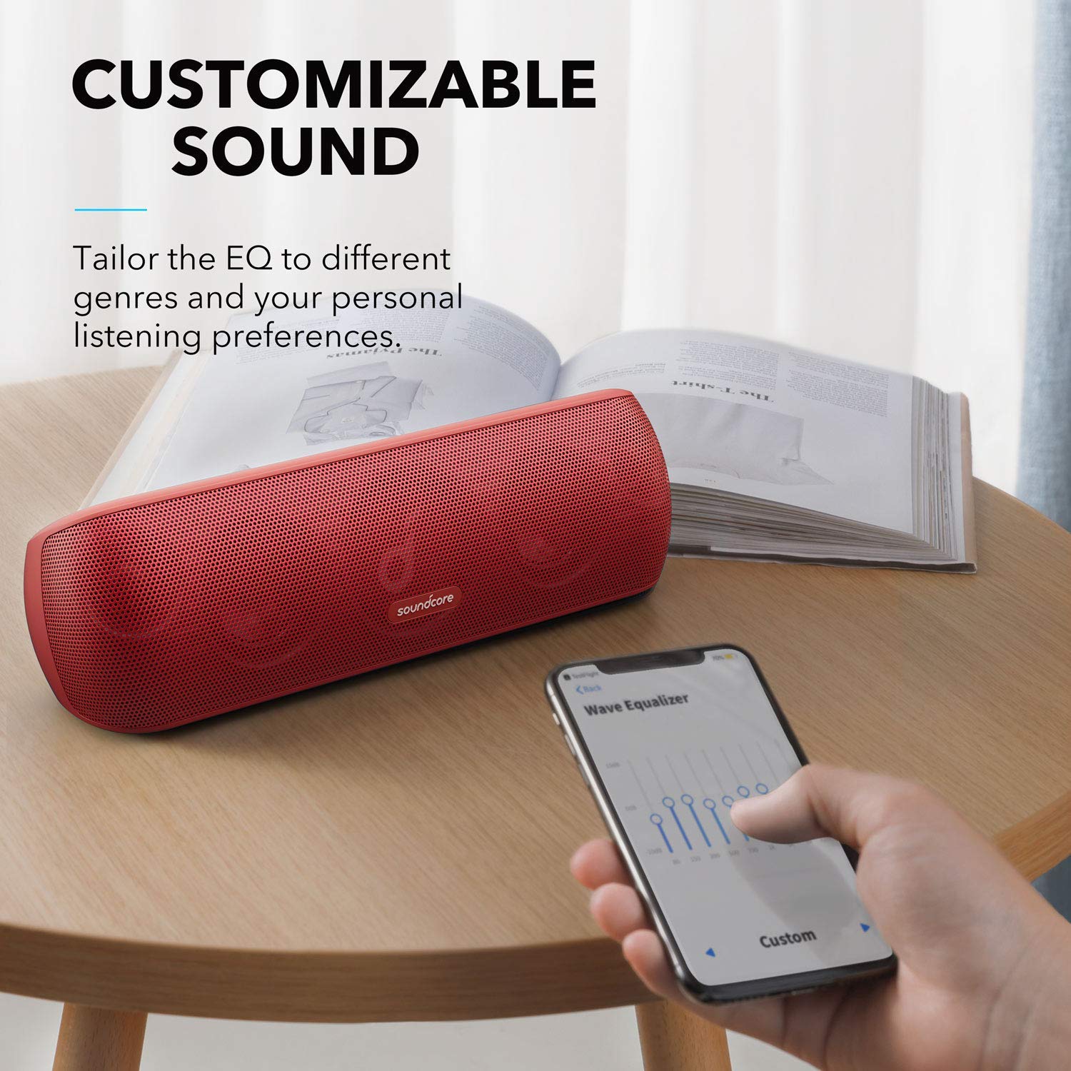 Anker Soundcore Motion+ Bluetooth Speaker - 30W Hi-Res Audio, Deep Bass & Crisp Treble, Wireless HiFi with App Control, Custom EQ, 12H Playtime, IPX7 Waterproof, USB-C (Renewed, Red) - Perfect for Outdoor Adventures, Pool Parties & Home Entertainment