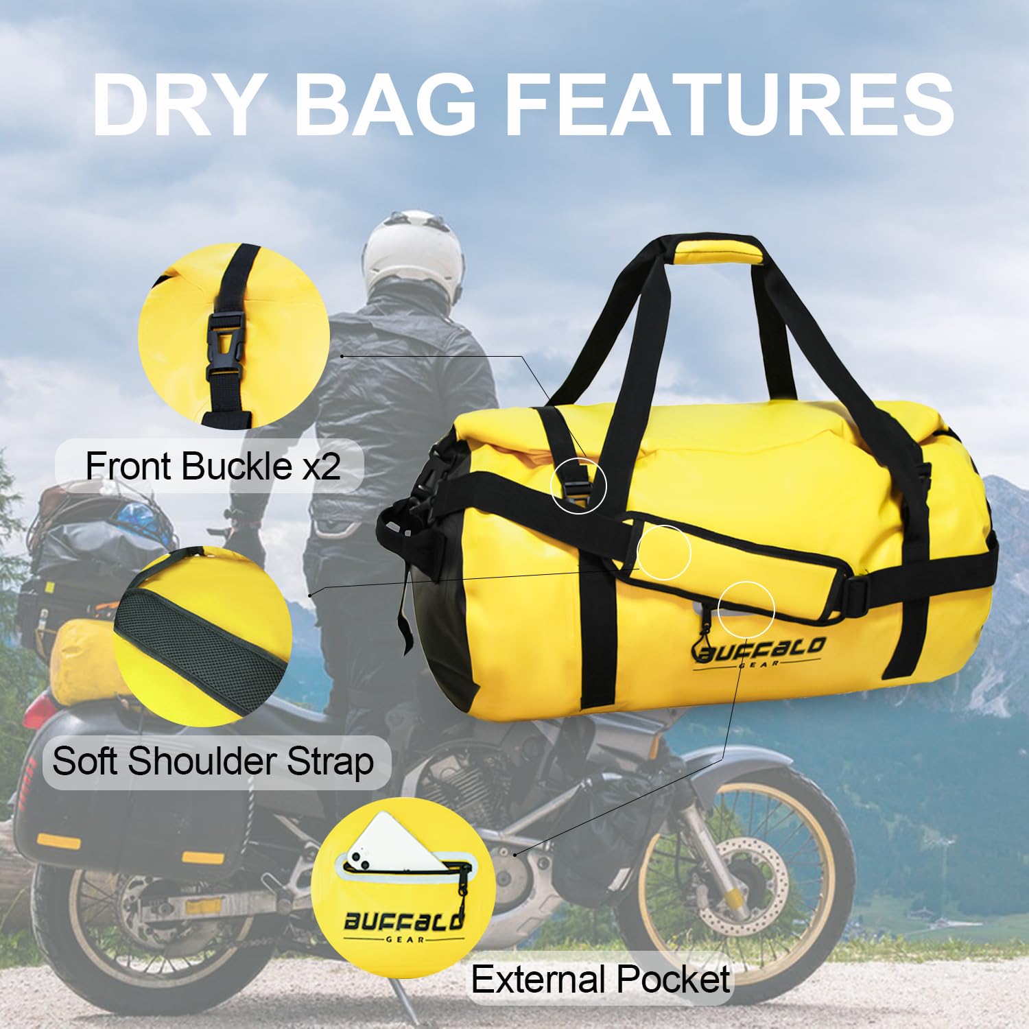 Buffalo Gear Waterproof Duffle Bag 40L 60L 80L - Heavy Duty Roll-top Dry Bag for Travel, Kayaking, Rafting, Boating, Fishing & Camping - Ideal for Outdoor Adventures and Water Sports