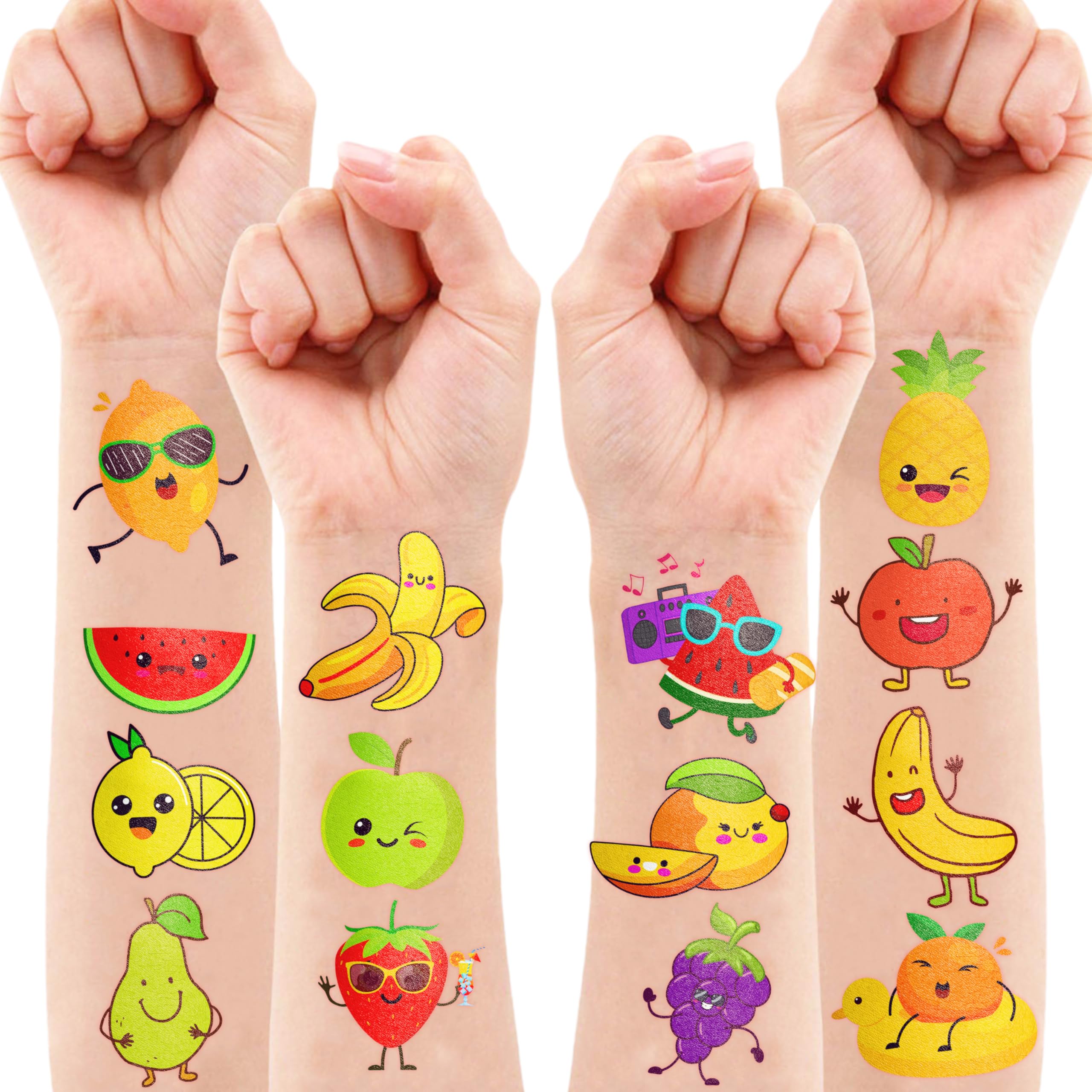 96PCS Fruit Temporary Tattoos for Kids - Summer Party Favors, Cute Lemon Orange Strawberry Watermelon Stickers, Fun Birthday Supplies & School Prizes | Perfect for Pool Parties, Beach Events & Classroom Rewards