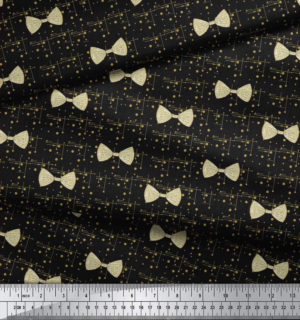 Soimoi Moss Georgette Black Fabric by The Yard - 42 Inch Wide Bow & Dots Pattern Printed Fabric for Dresses, Scarves & DIY Fashion Projects - Lightweight & Flowy Material for Women's Clothing & Home Decor