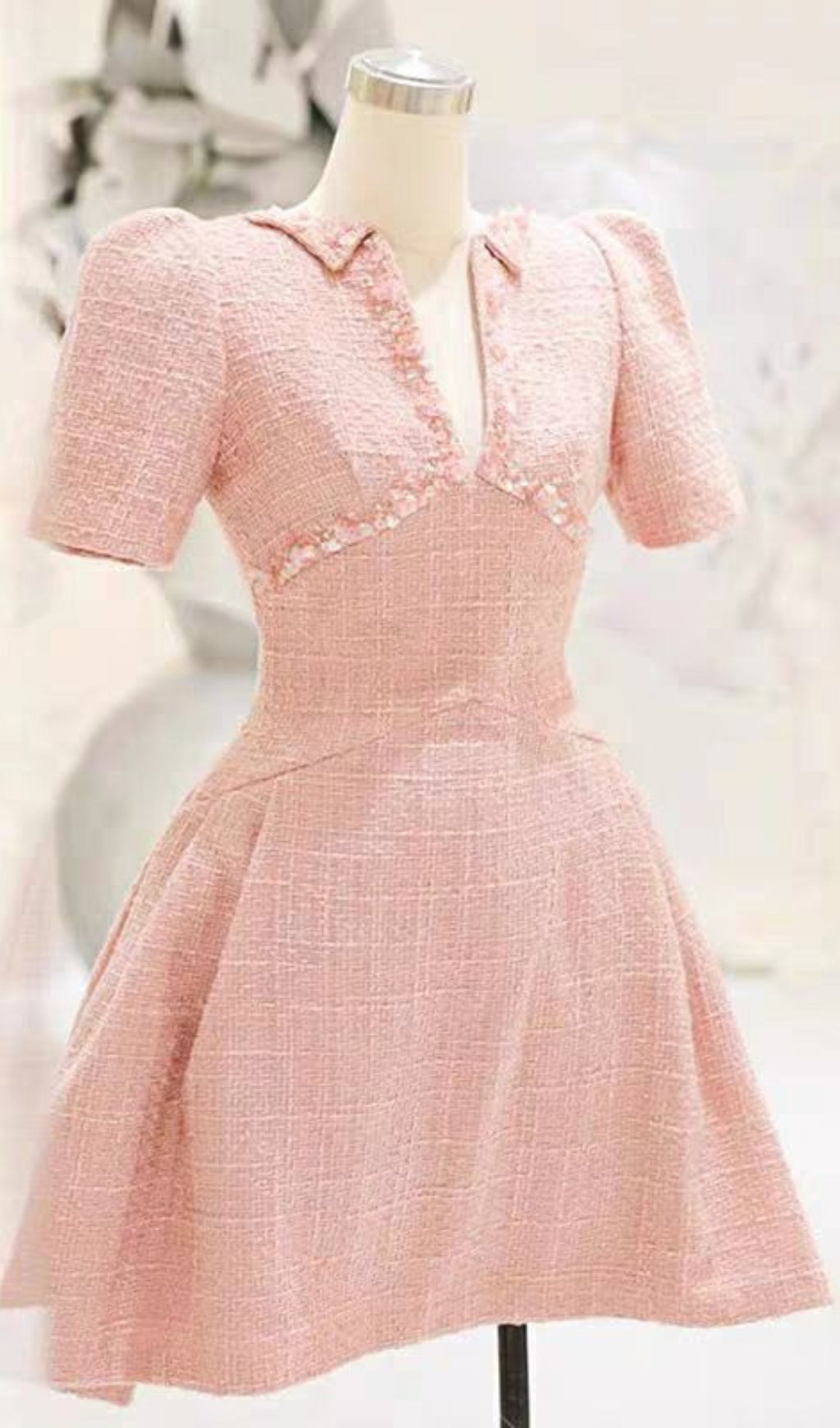 Pink A-Line Beaded Sequins Mini Dress for Women - Perfect for Parties, Weddings & Special Occasions