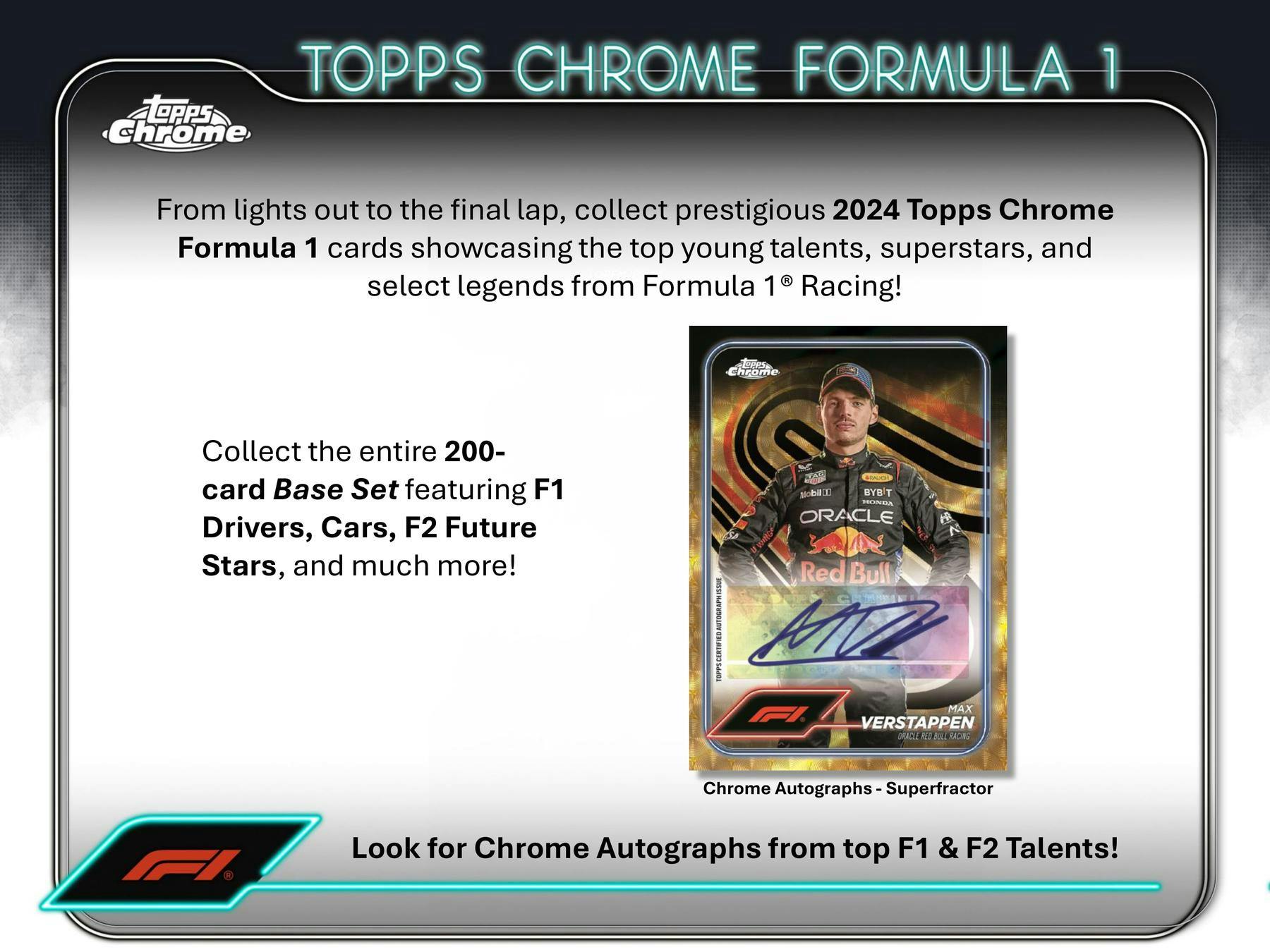 2024 Topps Chrome F1 Formula 1 Racing Cards Hobby Box - 24 Packs with Autograph & Relic Chase - Perfect for Collectors, Investors & Motorsport Fans